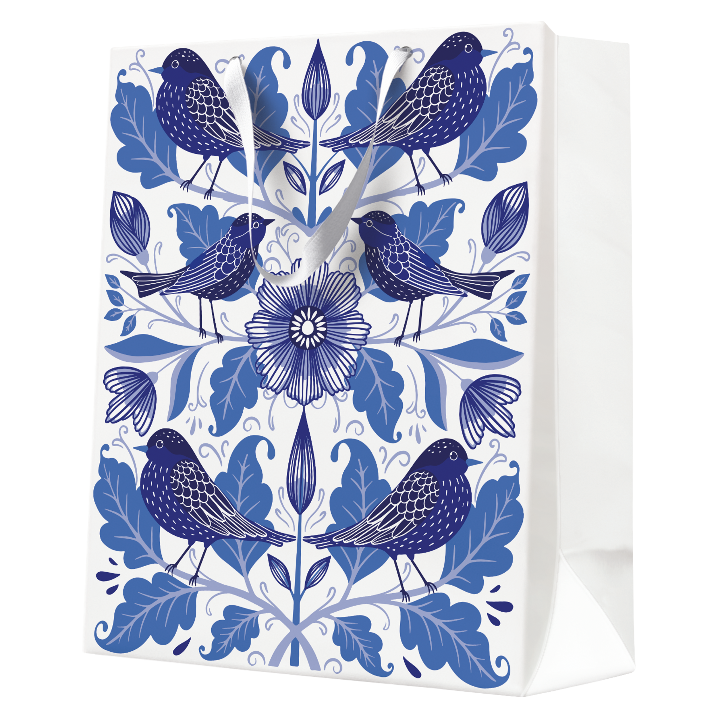 Torba prezentowa papierowa L 26.5 x 33.5 cm Birds &amp; Bloom niebieska