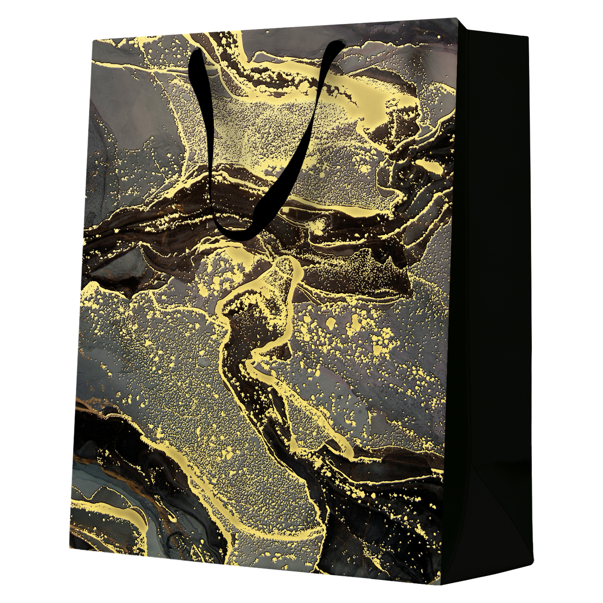 Torba prezentowa papierowa L 26.5 x 33.5 cm Marble czarno-złota