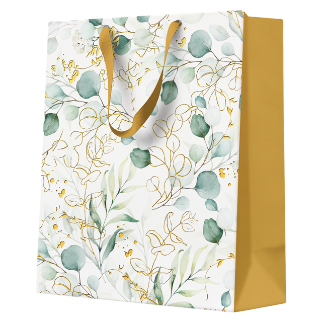 Torba prezentowa papierowa M 20 x 25 cm Eucalyptus złota