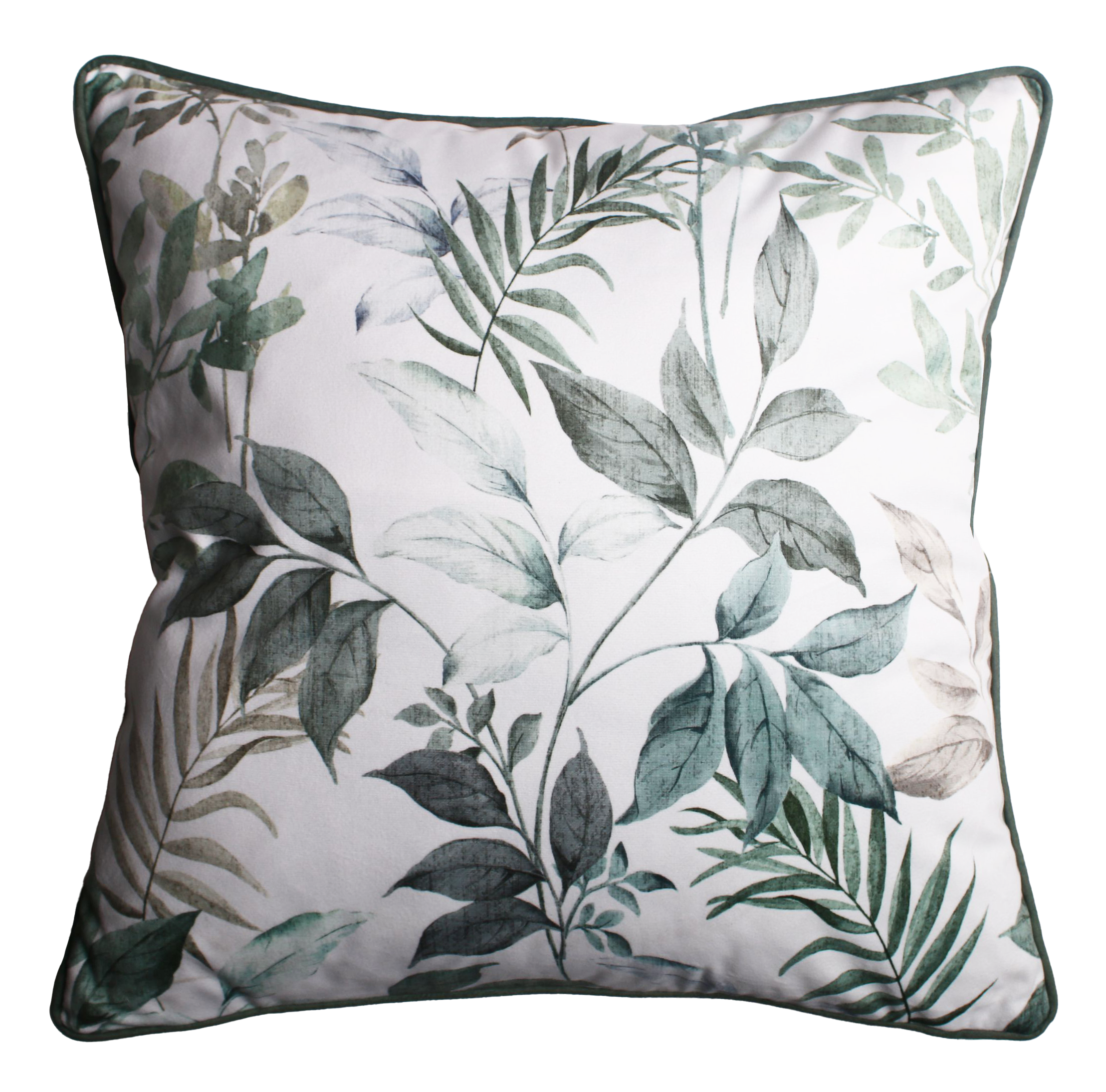 Poszewka dekoracyjna Muvia 45 x 45 cm ecru w zielone liście roślinna