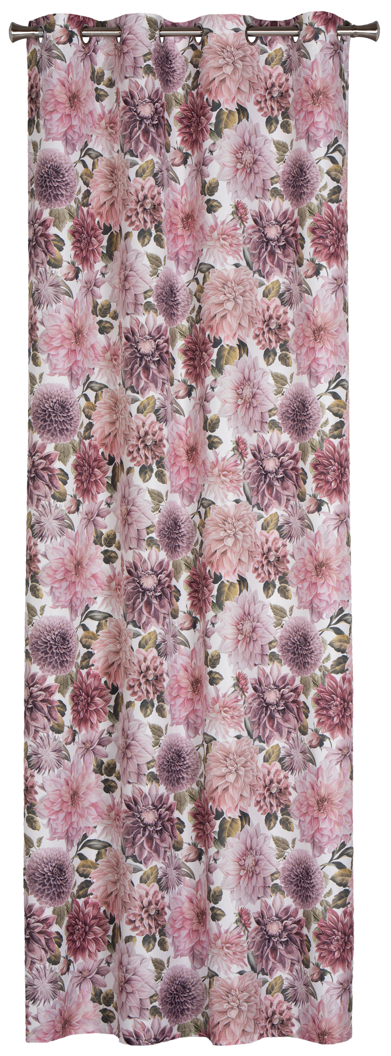 Zasłona gotowa Goia 140 x 250 cm biała w kwiaty dalie na przelotkach