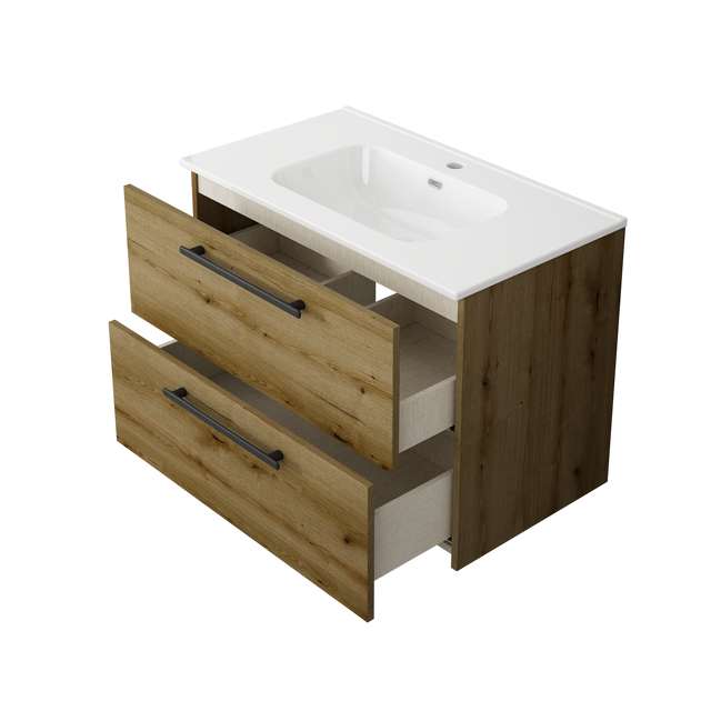 Base sospesa Remix 2 cassetti, L80 X P45 X H57.7 cm , rovere rustico