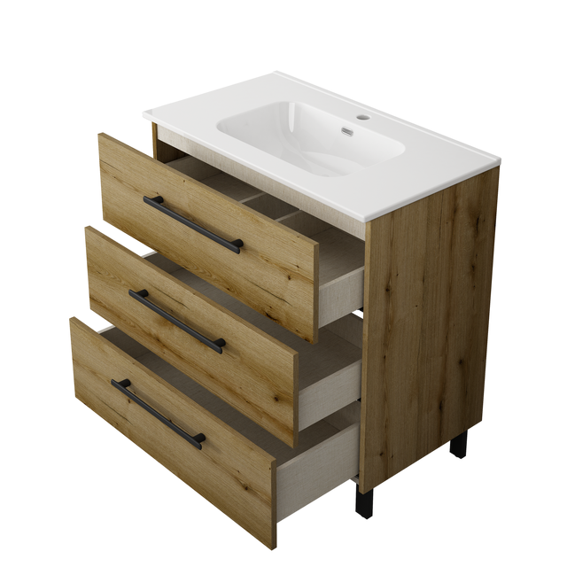 Base Remix 3 cassetti, L80X P45 X H57.7 cm rovere rustico, con piedini