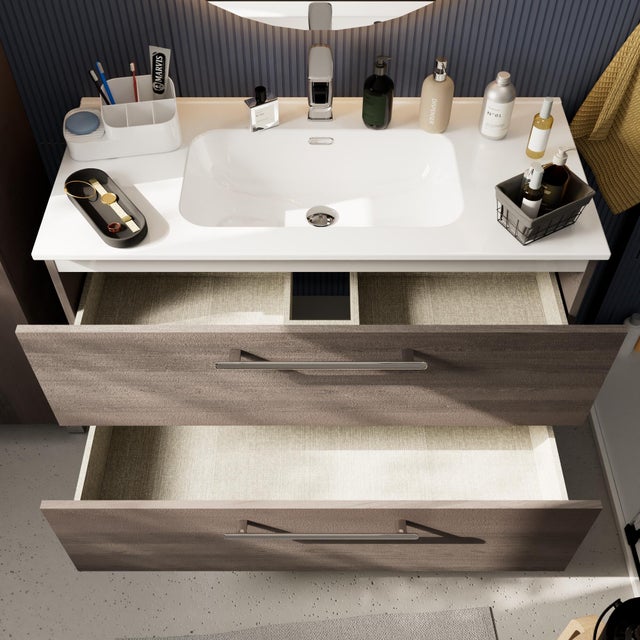 Base sospesa Remix 2 cassetti, L100 X P45 X H57.7 cm , rovere grigio
