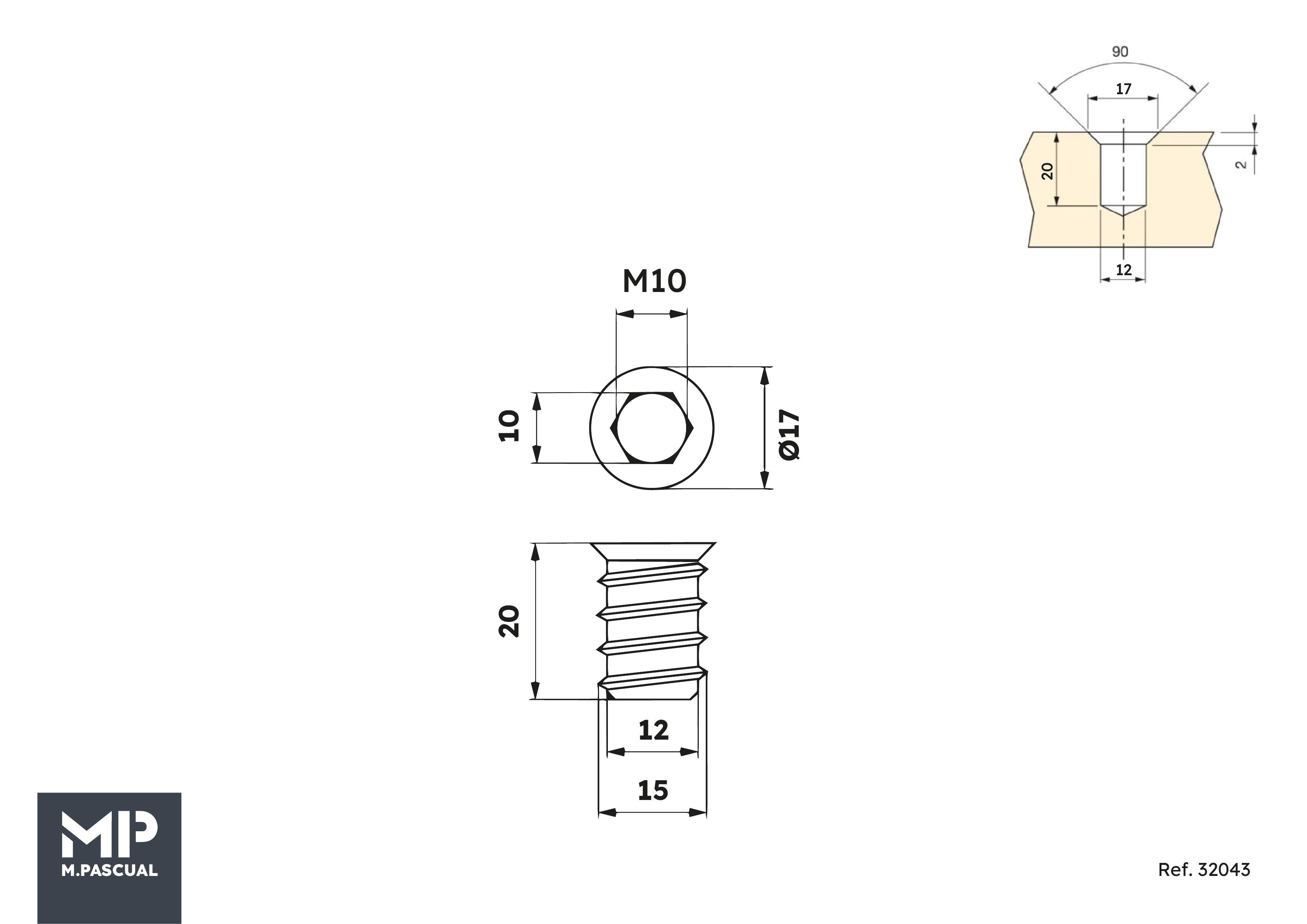 4 porcas de embutir DUPLA ROSCA M4 - 3