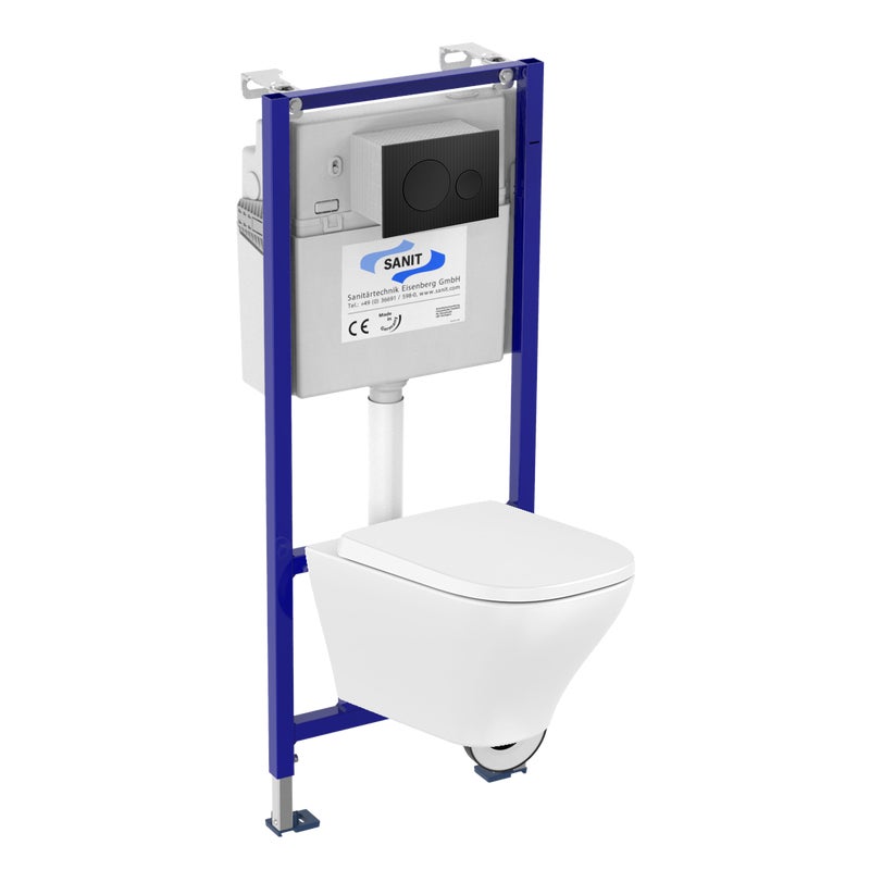 Zestaw podtynkowy WC Adagio miska bezkołnierzowa wirowa, deska wolnoopadająca, przycisk Dance czarny mat Roca