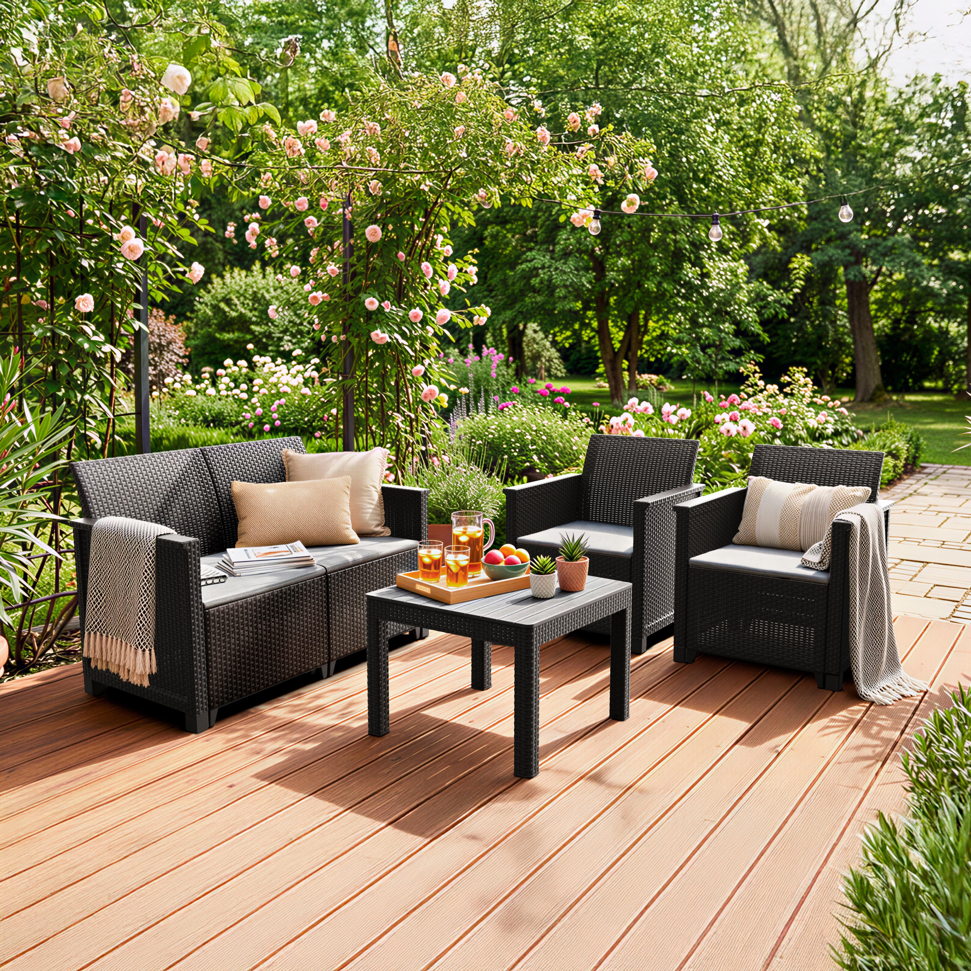 Salon bas de jardin Emma en polypropylène noir, 4 personnes - 3