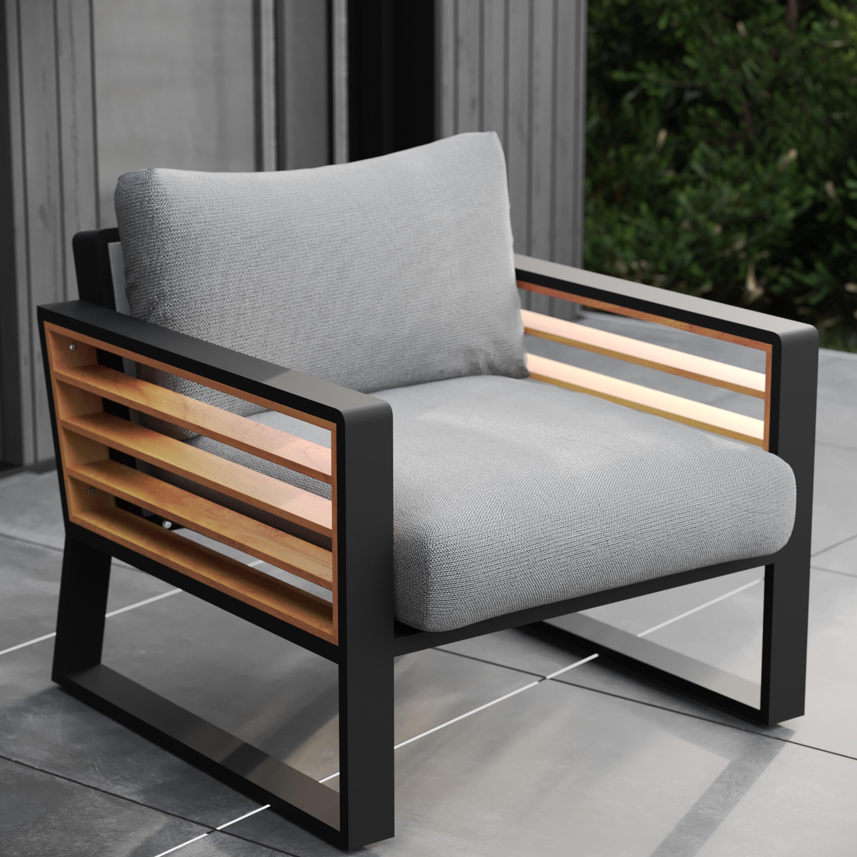 Conjunto jardim relax sofá, mesa, 2 cadeiras teca cinzento Ionis Naterial - 8