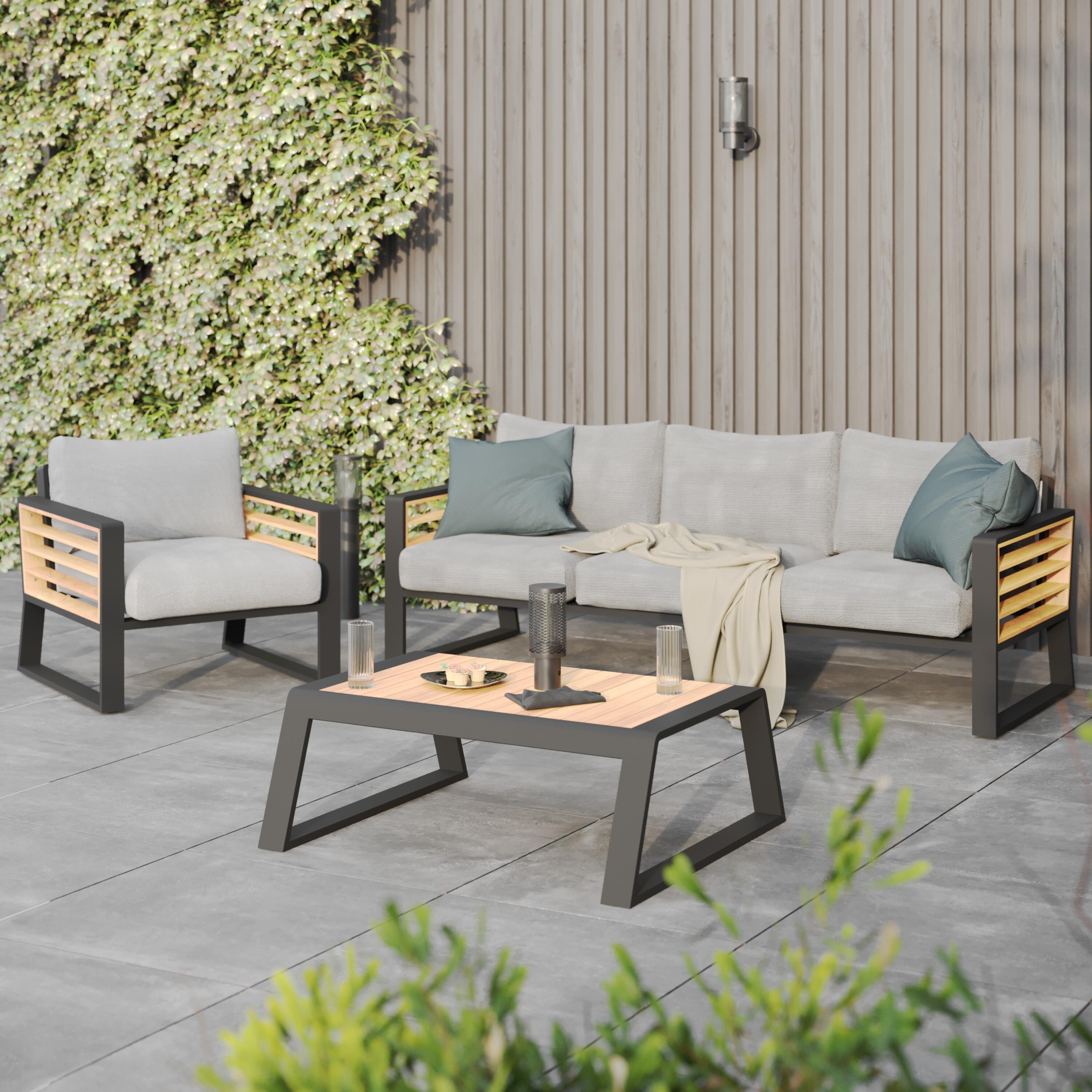 Conjunto jardim relax sofá, mesa, 2 cadeiras teca cinzento Ionis Naterial - 6