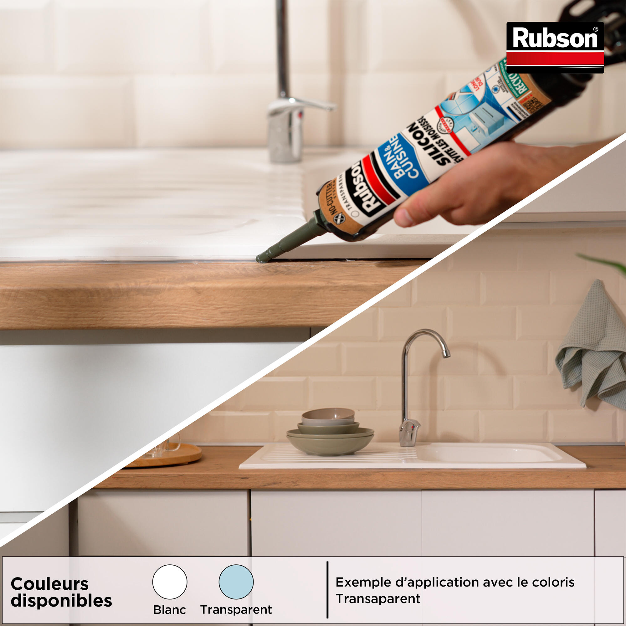 Silicone d'étanchéité Bain et cuisine RUBSON blanc, 560 ml - 6