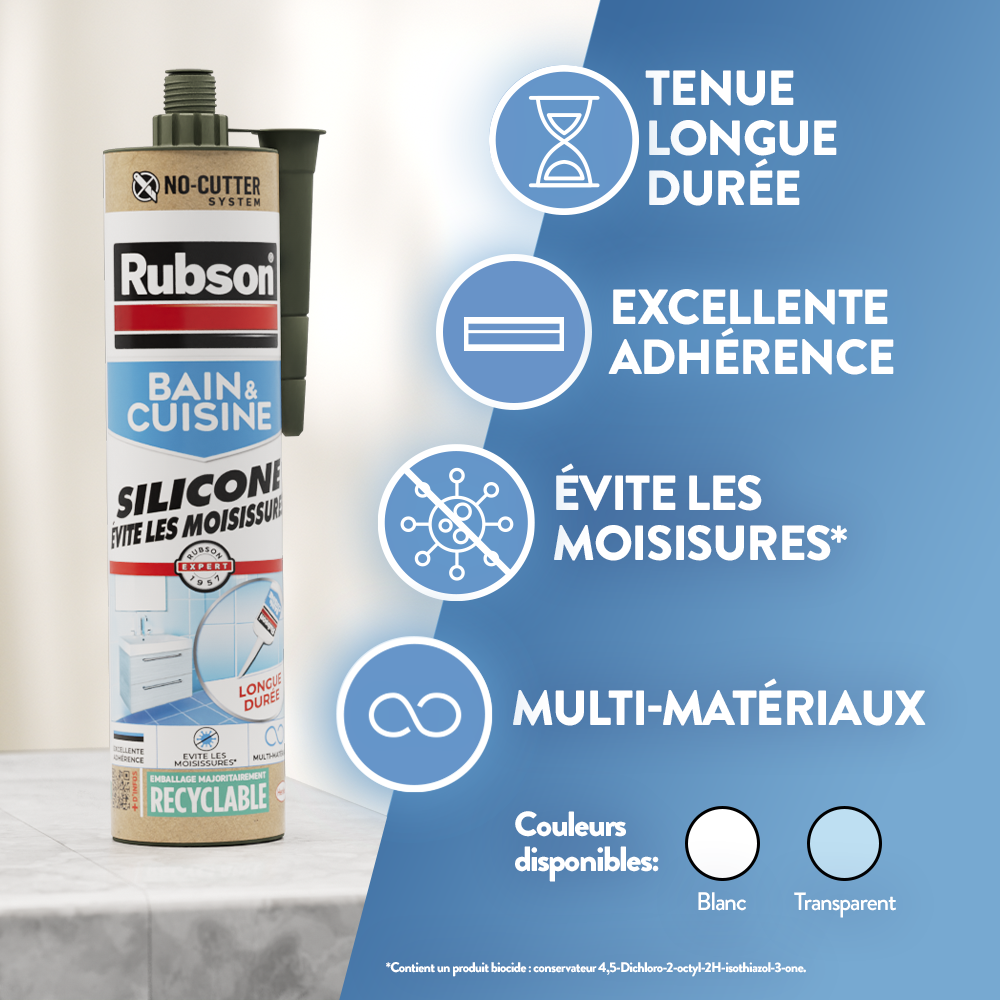 Silicone d'étanchéité Bain et cuisine RUBSON blanc, 560 ml - 2