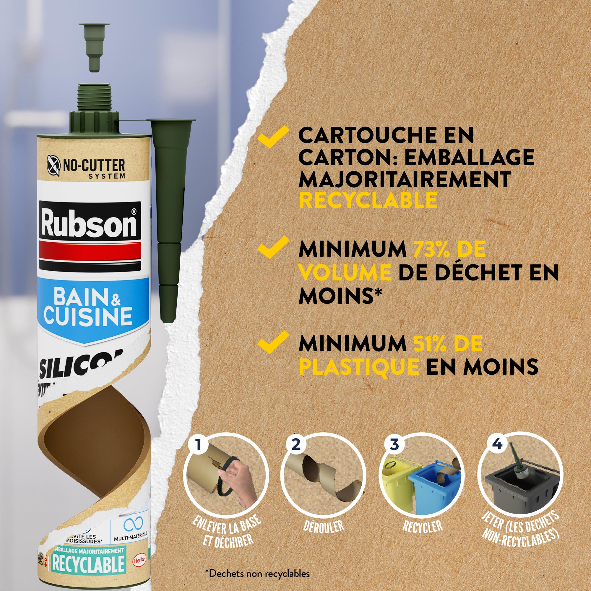 Silicone d'étanchéité Bain et cuisine RUBSON blanc, 560 ml - 3