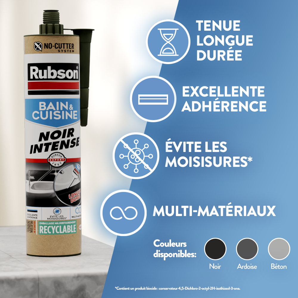 Silicone d'étanchéité Bain et cuisine RUBSON gris clair, 280 ml - 2