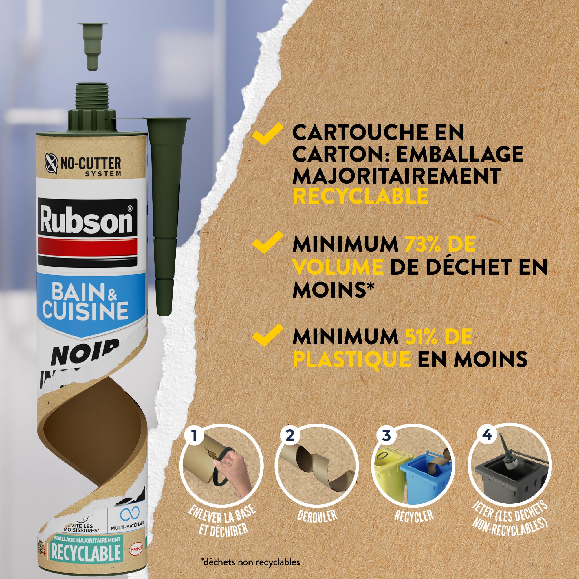 Silicone d'étanchéité Bain et cuisine RUBSON gris clair, 280 ml - 3