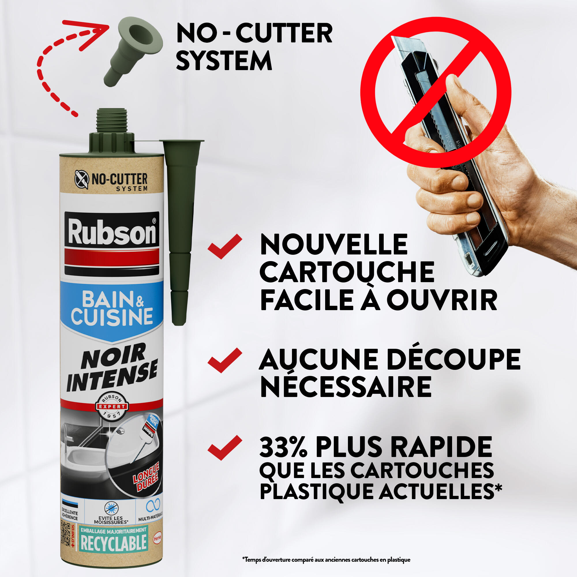 Silicone d'étanchéité Bain et cuisine RUBSON gris clair, 280 ml - 4