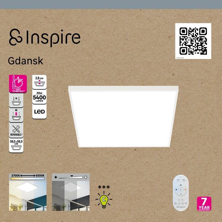 Panneau LED Gdansk 59.5 x 59.5 cm variations blancs et intensité, INSPIRE blanc - 4