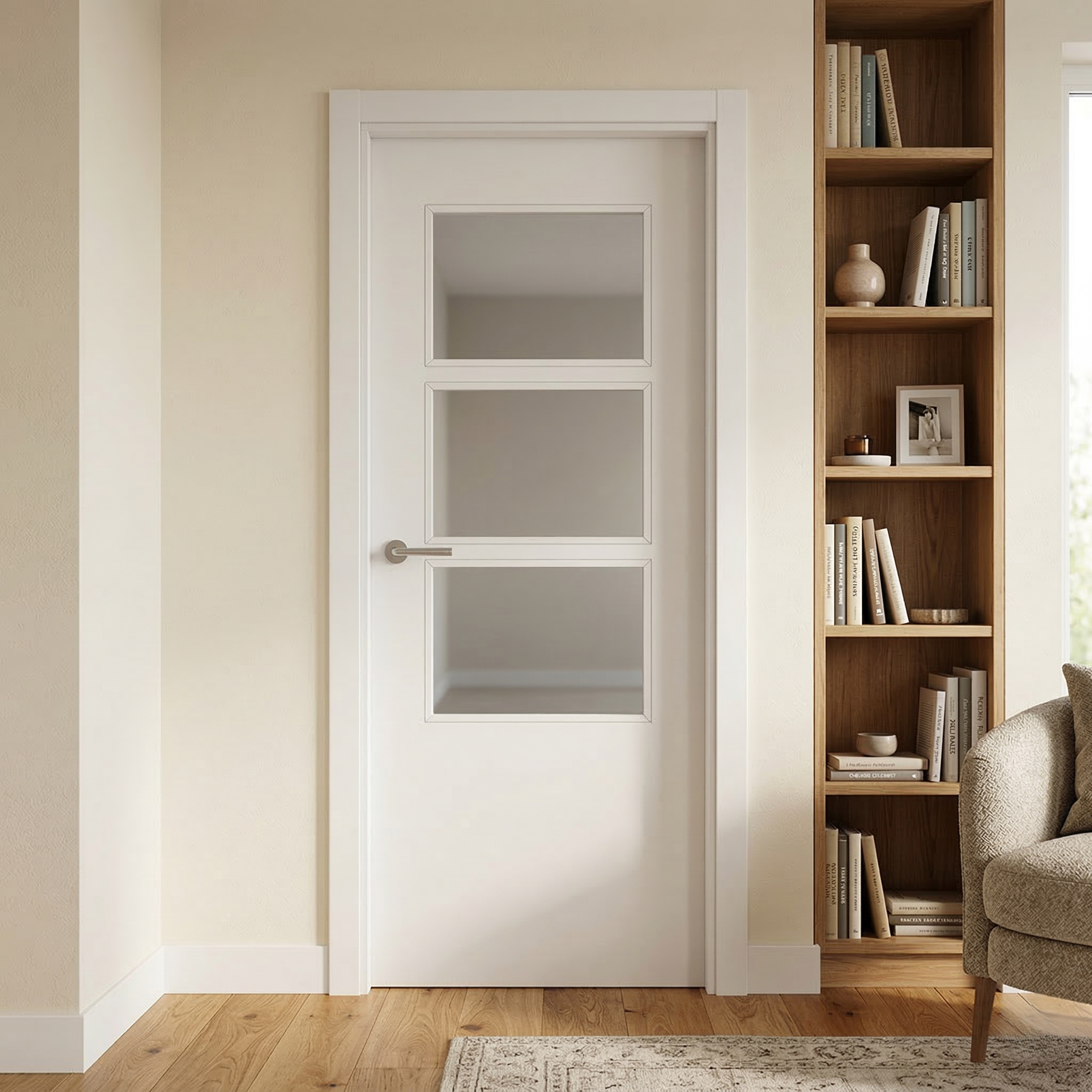 PUERTA INTERIOR EN BLOCK LISA LACADA BLANCA VIDRIADA 70,5 CM DERECHA - 2