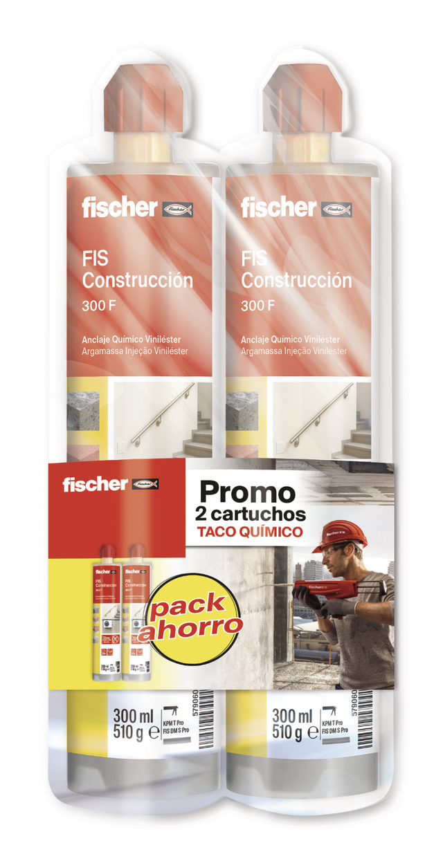Pack 2 cartucho de sellado químico resina de viniléster FISCHER de 300 ml gris