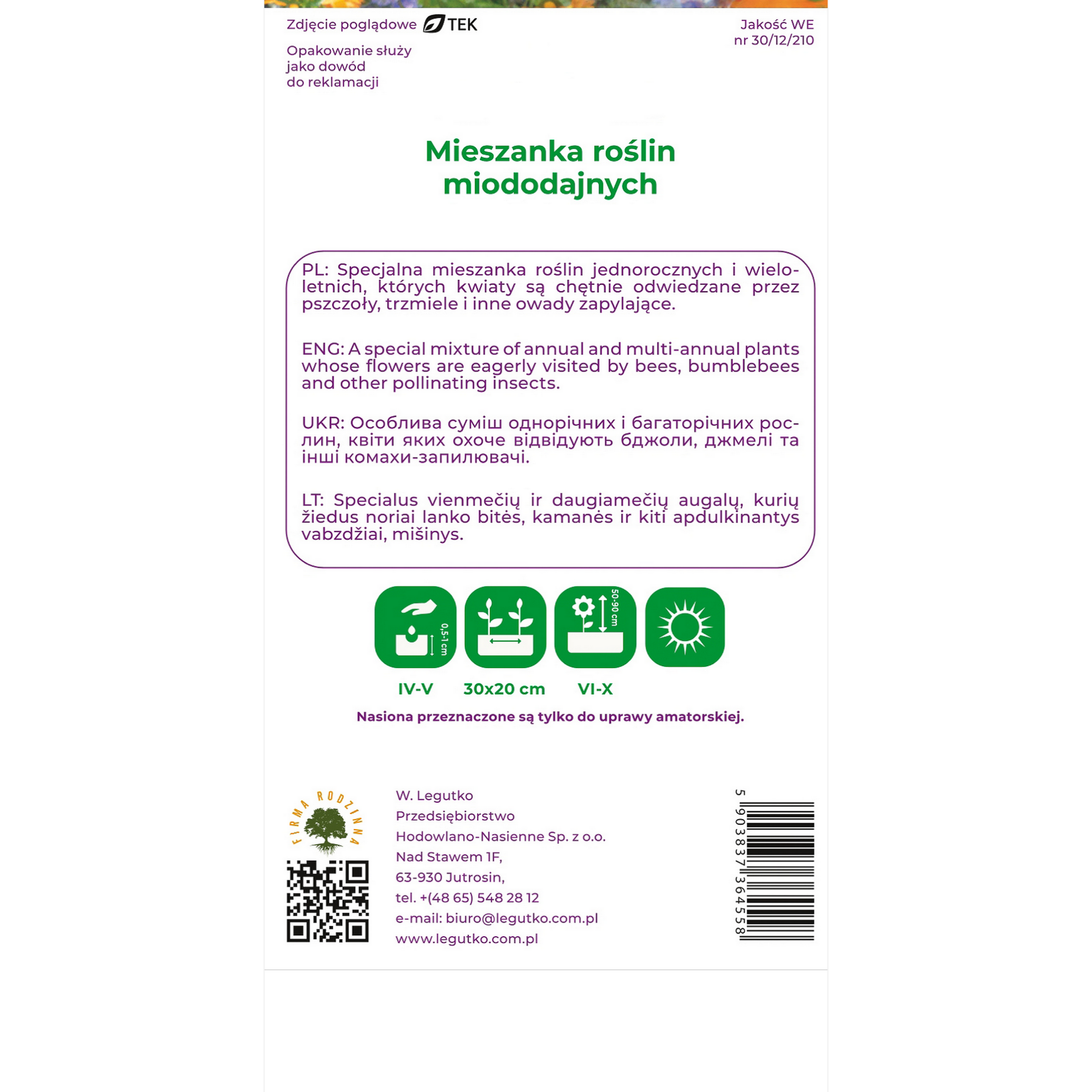 Mieszanka roślin miododajnych nasiona kwiatów W.Legutko