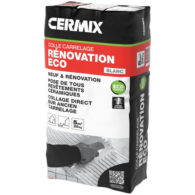 Colle carrelage en poudre blanc C2ET pour sol intérieur & extérieur et mur intérieur 5 kg - Reno CERMIX