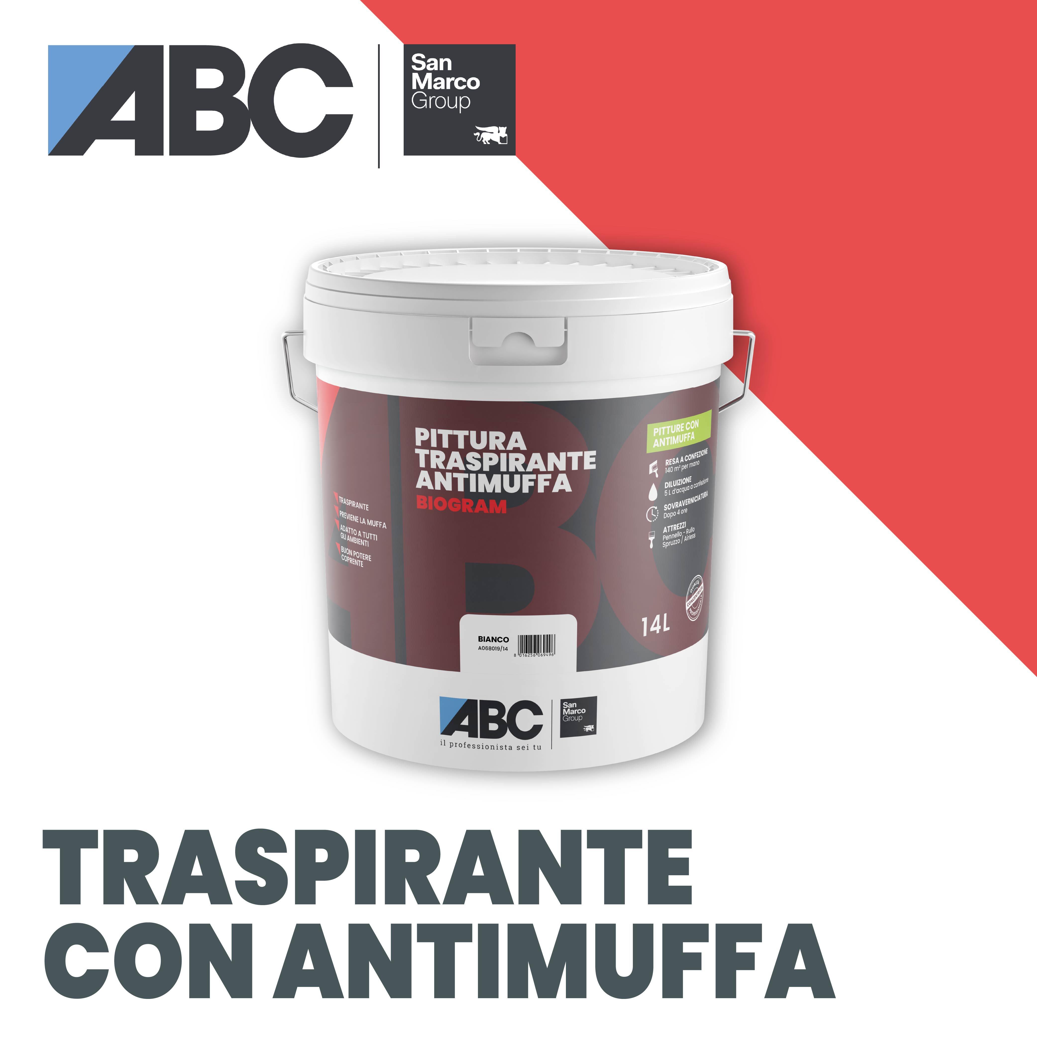 Pittura per interni per parete e soffitto antimuffa, ABC Biogram SAN MARCO Group bianco opaco, 14 L - 4