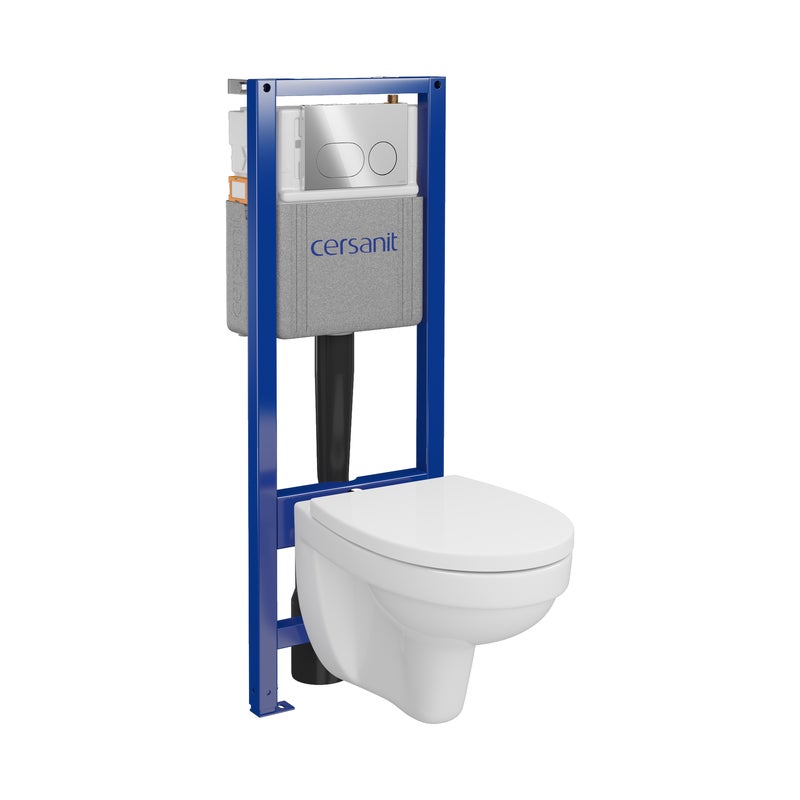Zestaw podtynkowy WC mechaniczny Aida miska WC zredukowany kołnierz deska WC polipropylen przycisk Auro chrom Cersanit