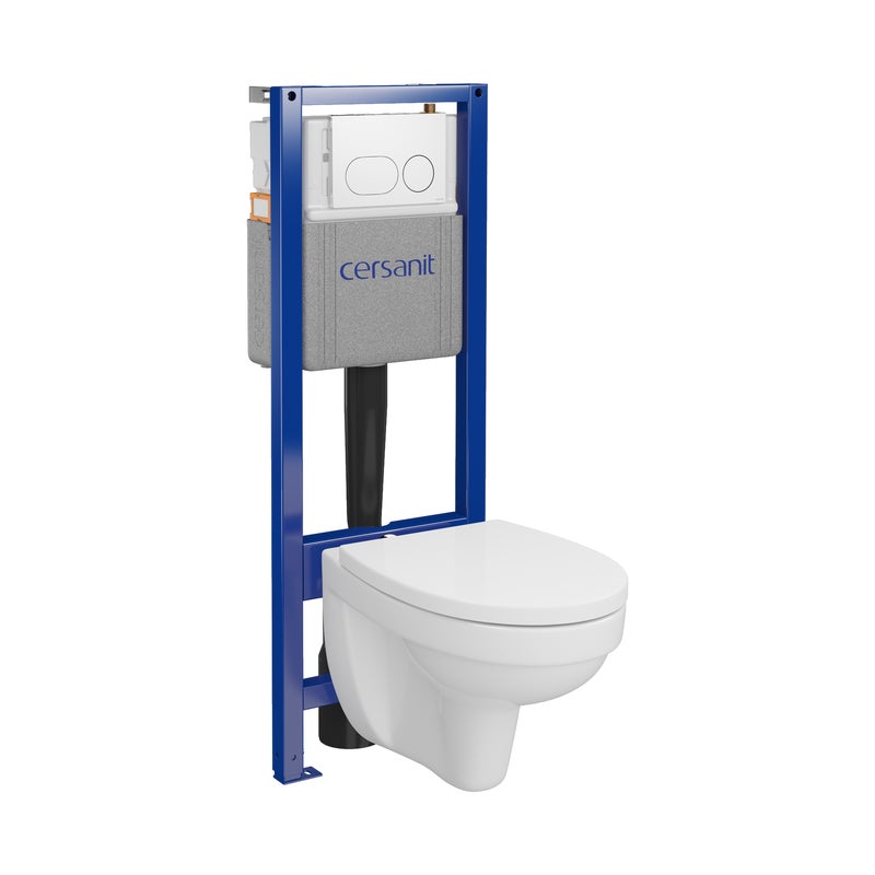 Zestaw podtynkowy WC mechaniczny Aida miska WC zredukowany kołnierz deska WC polipropylen przycisk Auro biały Cersanit