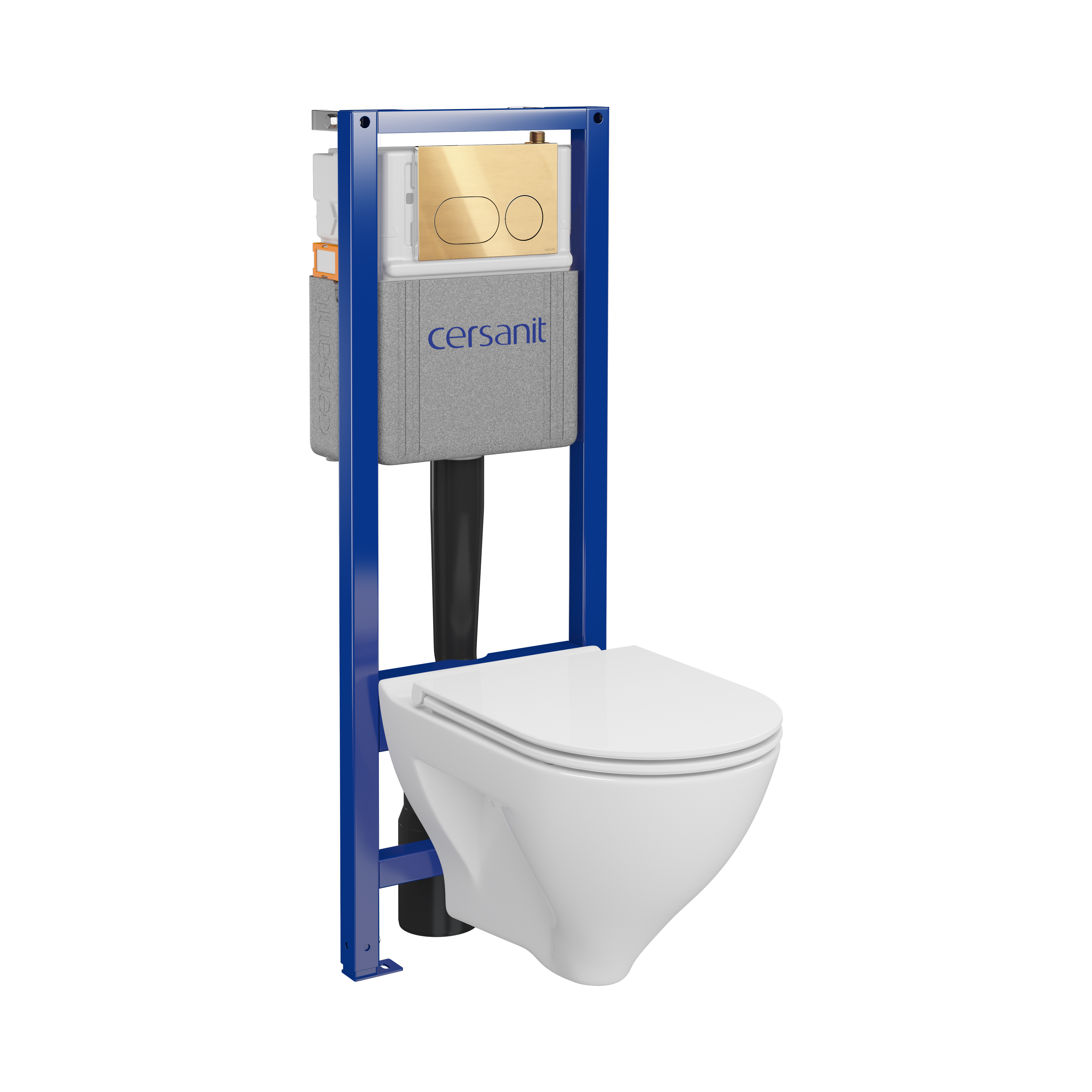 Zestaw podtynkowy WC mechaniczny Lupi miska WC wirowa deska WC duoplast przycisk Auro złoty szczotkowany Cersanit