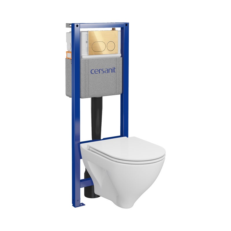 Zestaw podtynkowy WC mechaniczny Lupi miska WC wirowa deska WC duoplast przycisk Auro złoty szczotkowany Cersanit