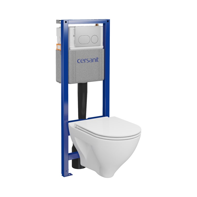 Zestaw podtynkowy WC mechaniczny Lupi miska WC wirowa deska WC duroplast przycisk Auro chrom matowy Cersanit