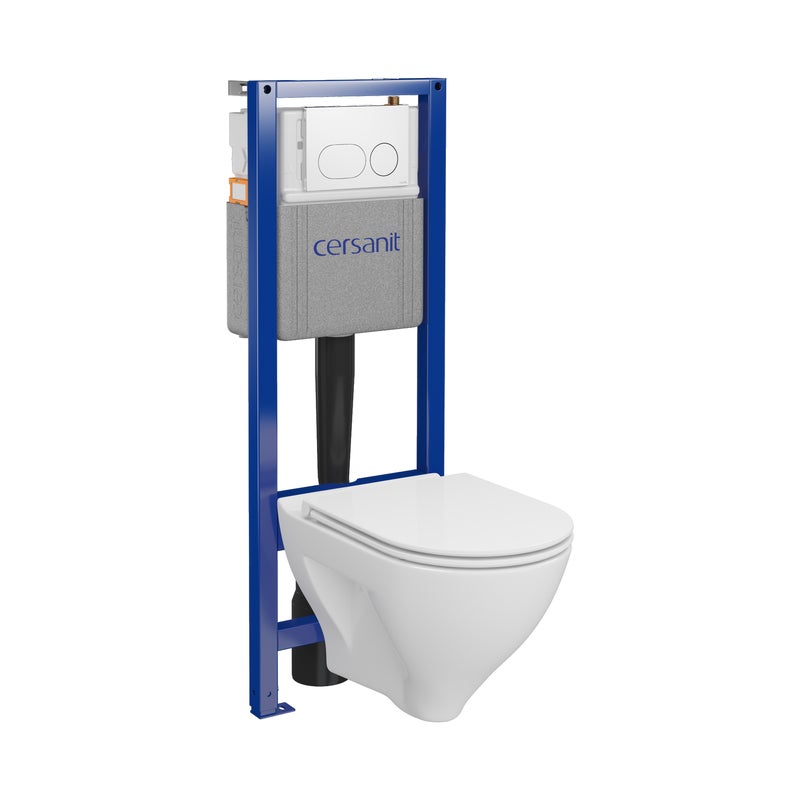 Zestaw podtynkowy WC mechaniczny Lupi miska WC wirowa deska WC duoplast przycisk Auro biały Cersanit