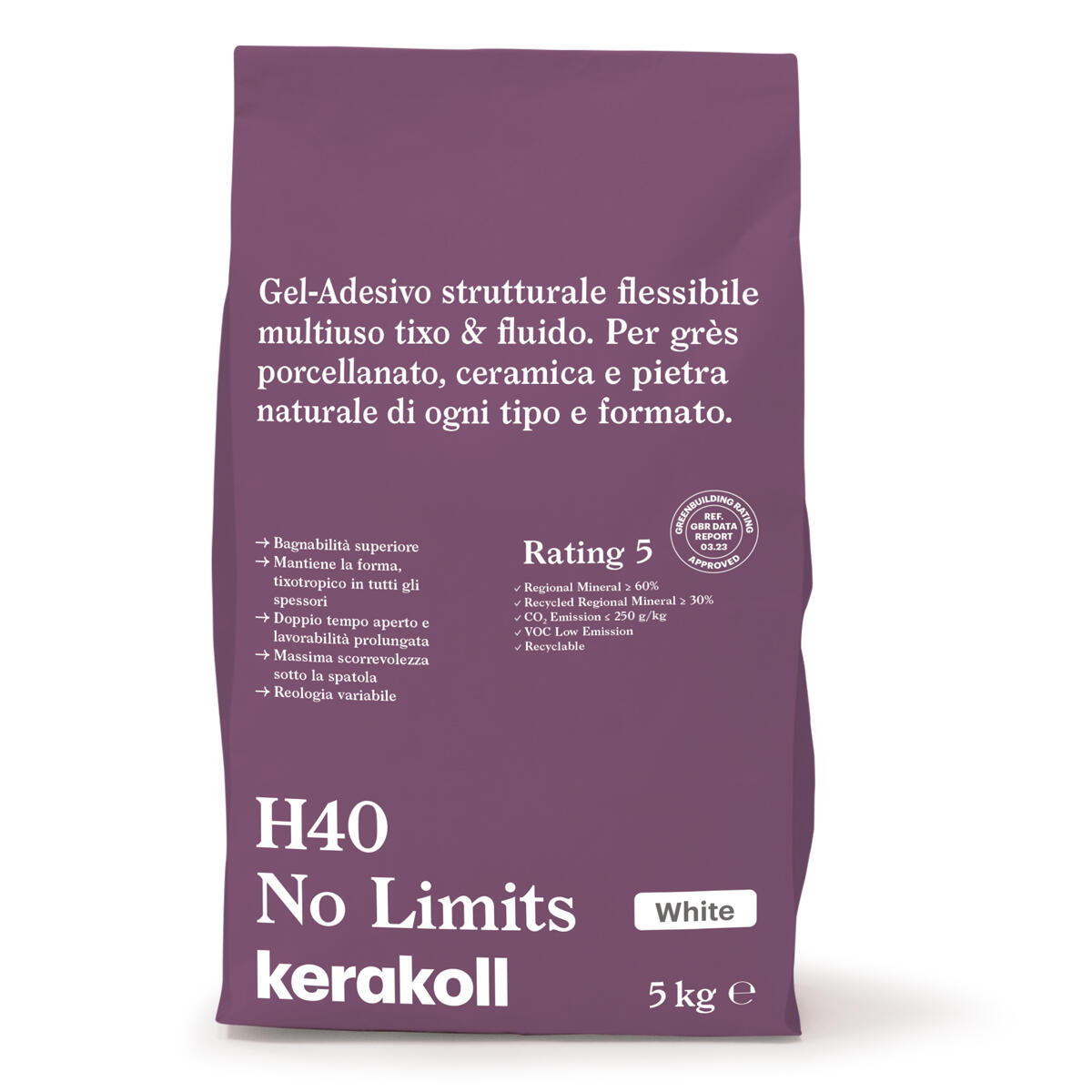 Colla per piastrelle in polvere KERAKOLL H40 No Limits 5 kg bianco C2TE - 2