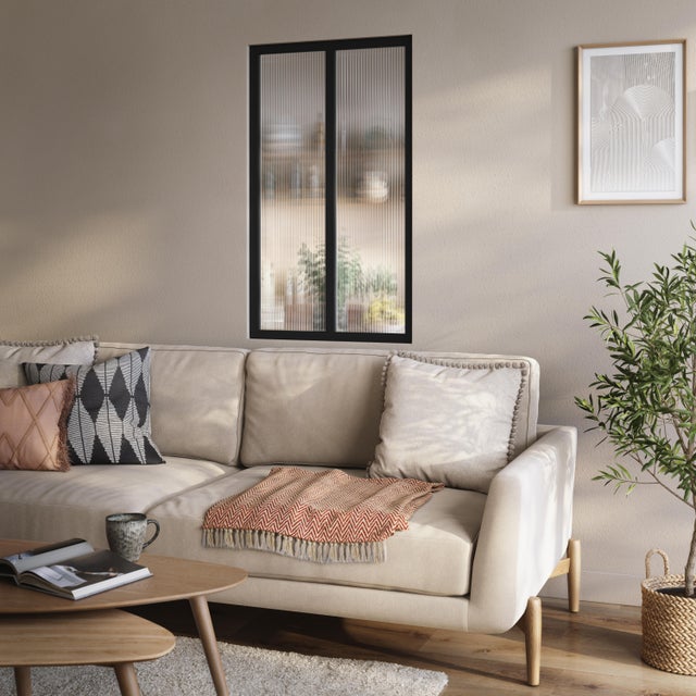 Verrière Atelier en alu noir sablé 2 vitrages flûtés inclus, H.108 x l.63 cm