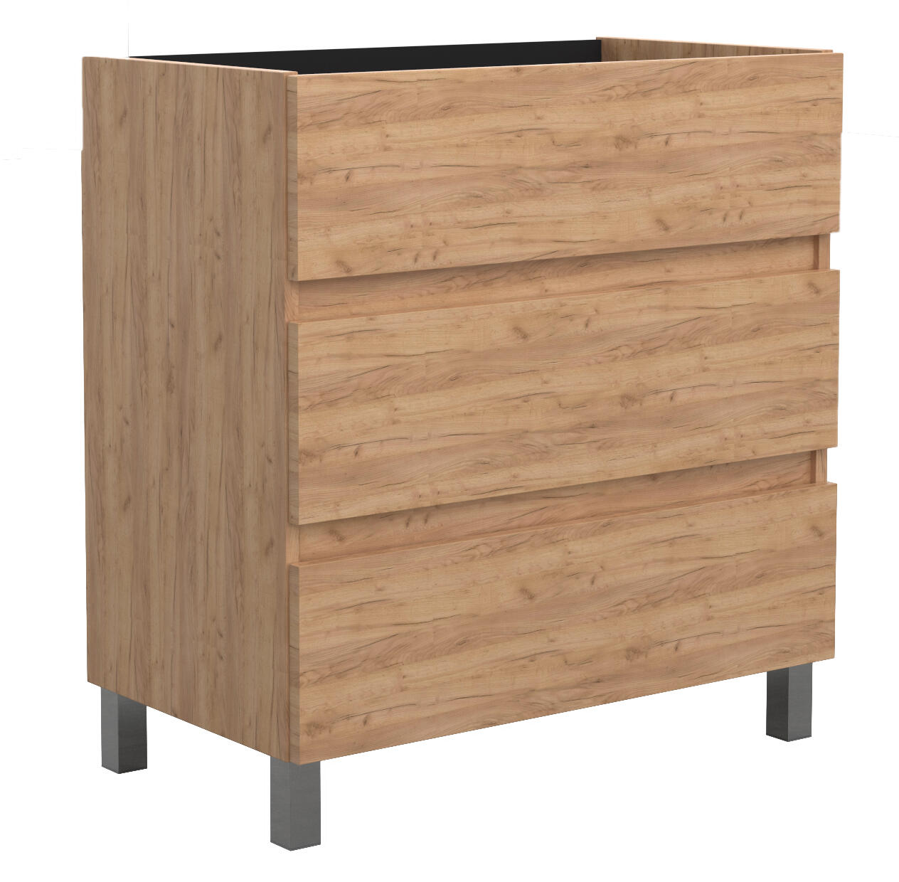 Meuble sous vasque sur pieds 3 tiroirs aspect chêne L80 x P46 x H85 cm - BOSTON - 2