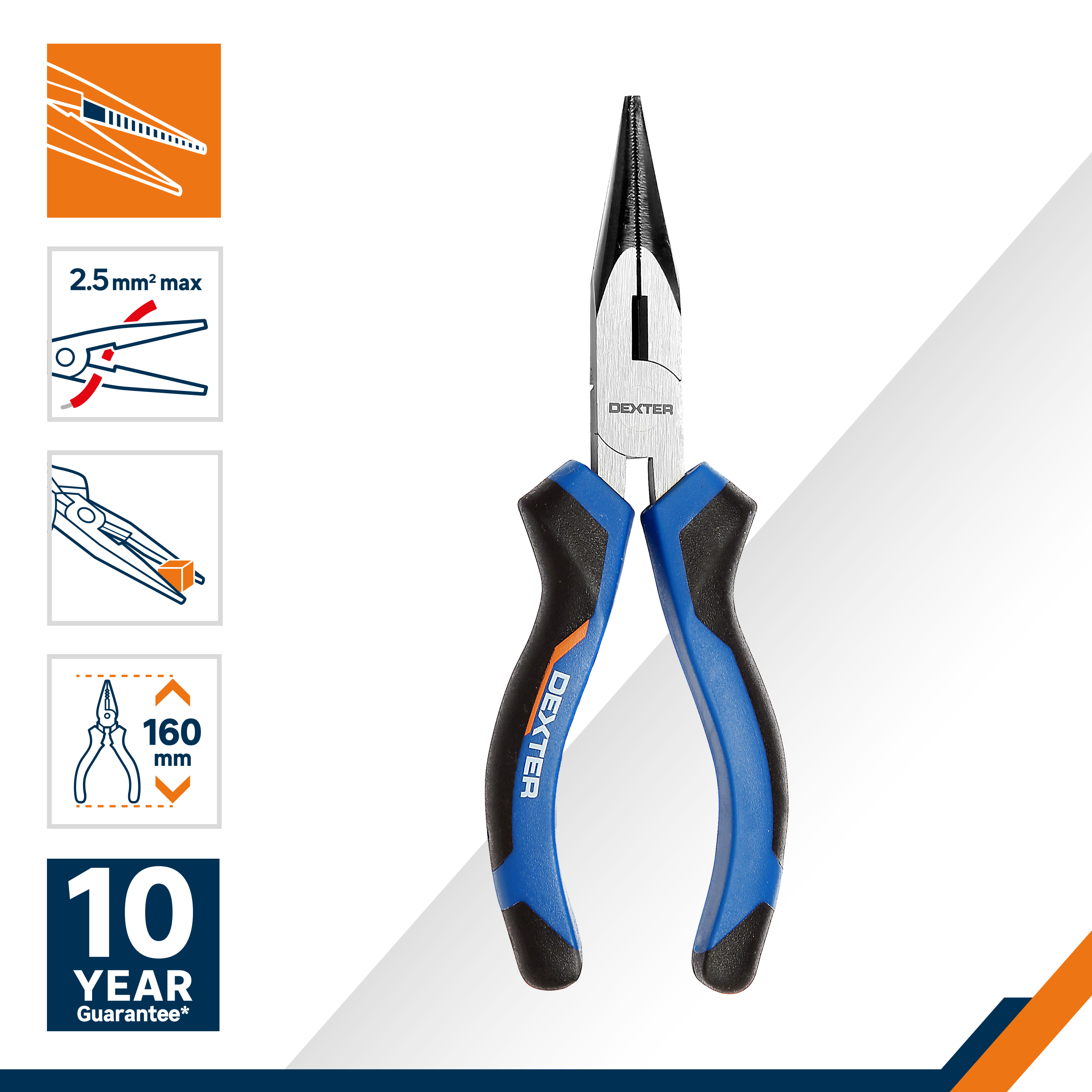 Pince à bec long sans protection électrique DEXTER 856555, 160 mm - 2