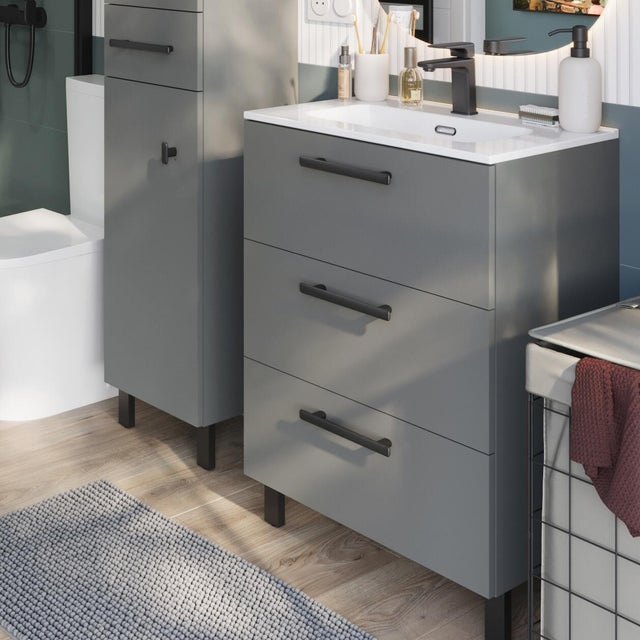Base Remix 3 cassetti L60 X P39 X H57.7 cm grigio cemento, con piedini