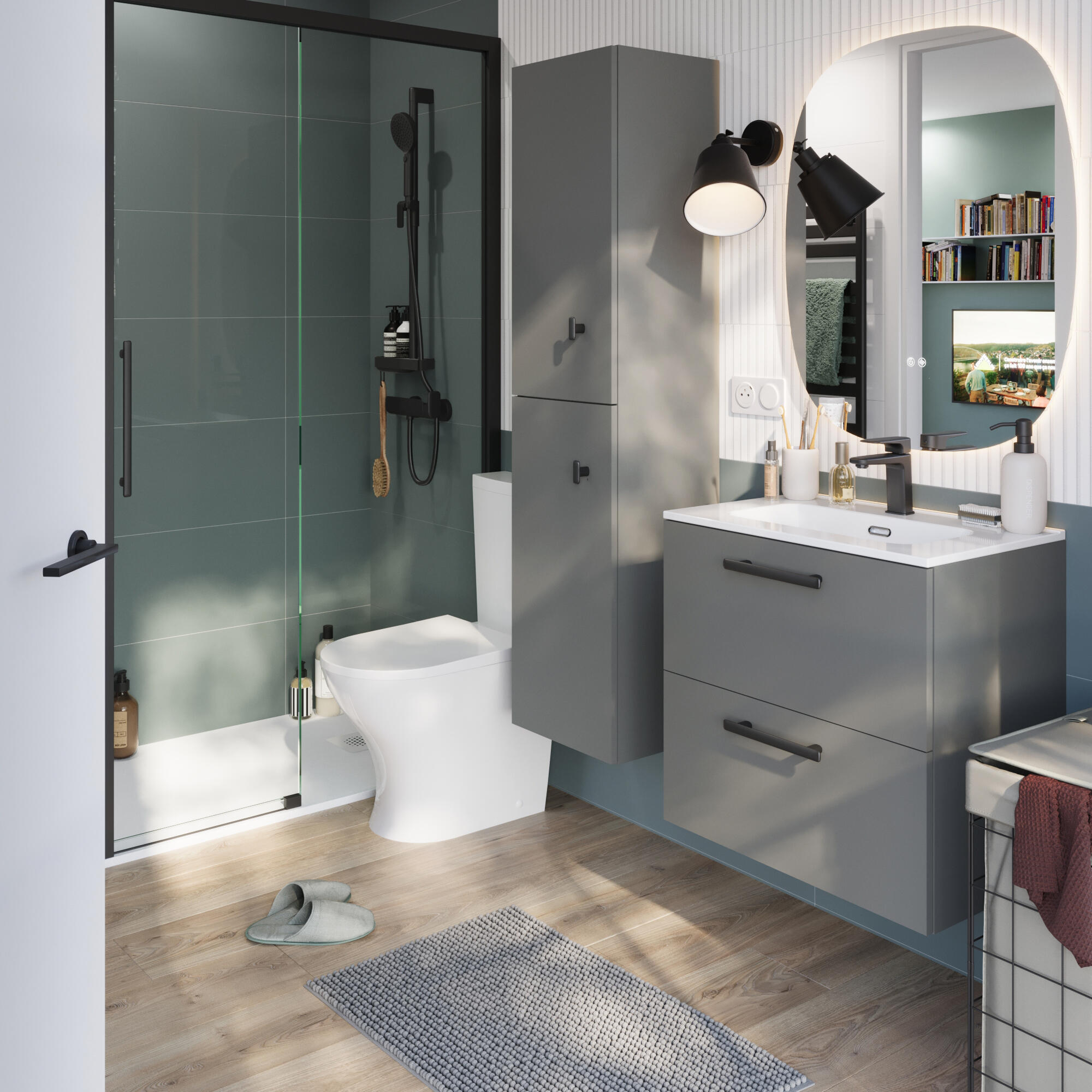 Mueble de baño Remix2 cemento 60x40 cm (lavabo no incluido) - 2