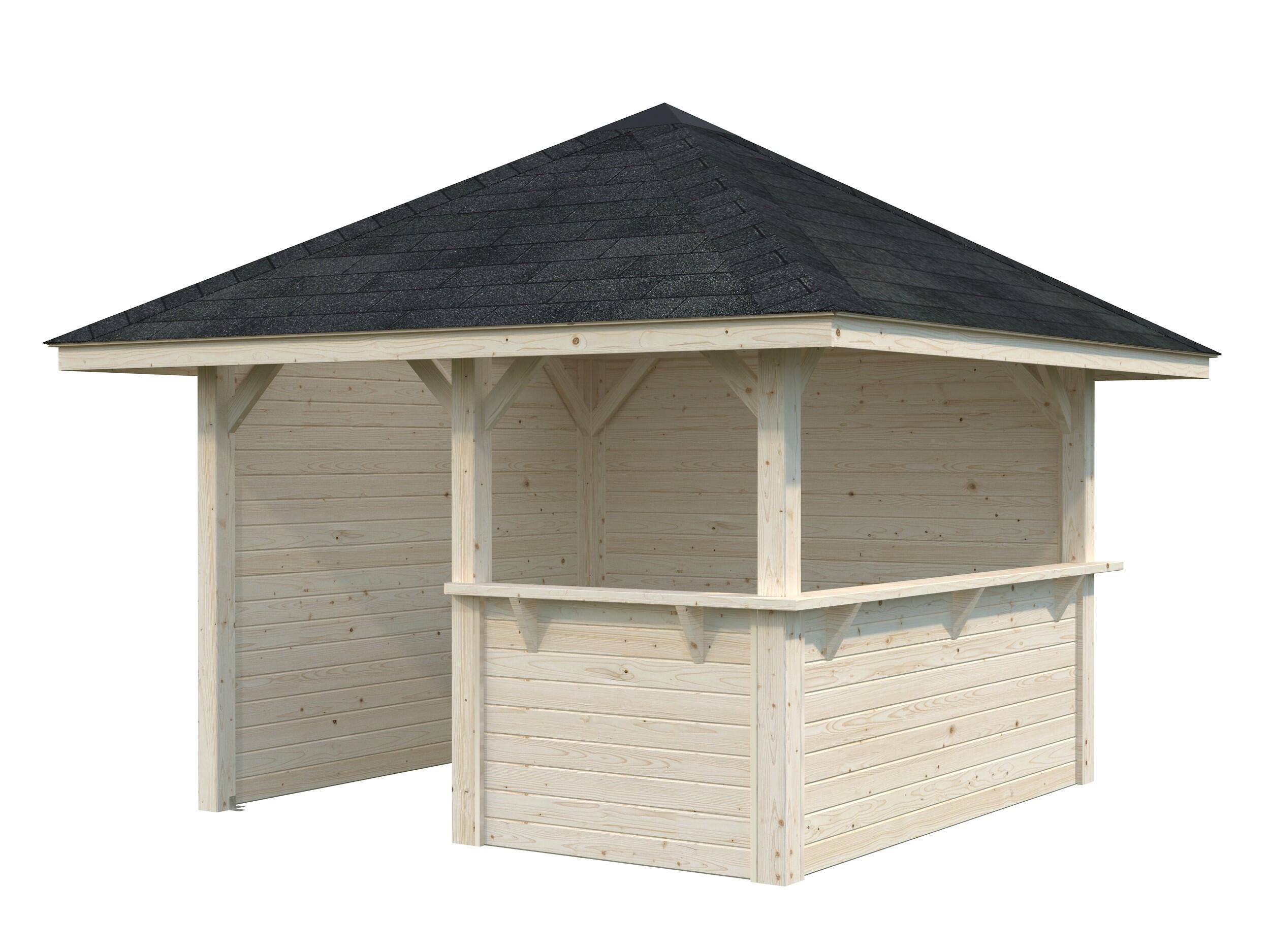 caseta de madera pabellon bianca 83 m2 set 103 de 384x319x384 cm y 9 m2 con 28 mm espesor palmako