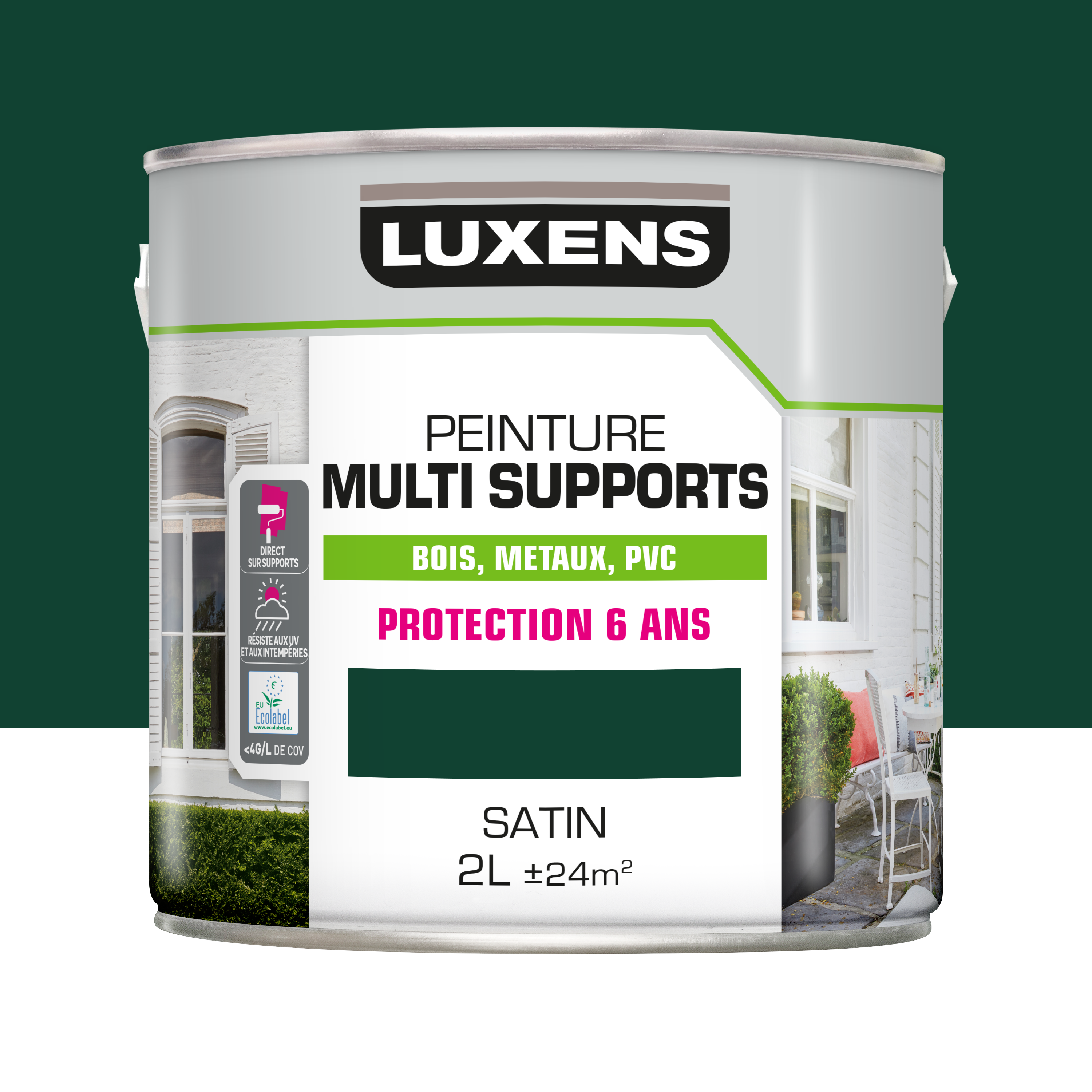 Peinture extérieure bois, acier, inox LUXENS vert mousse satiné 2l - 3