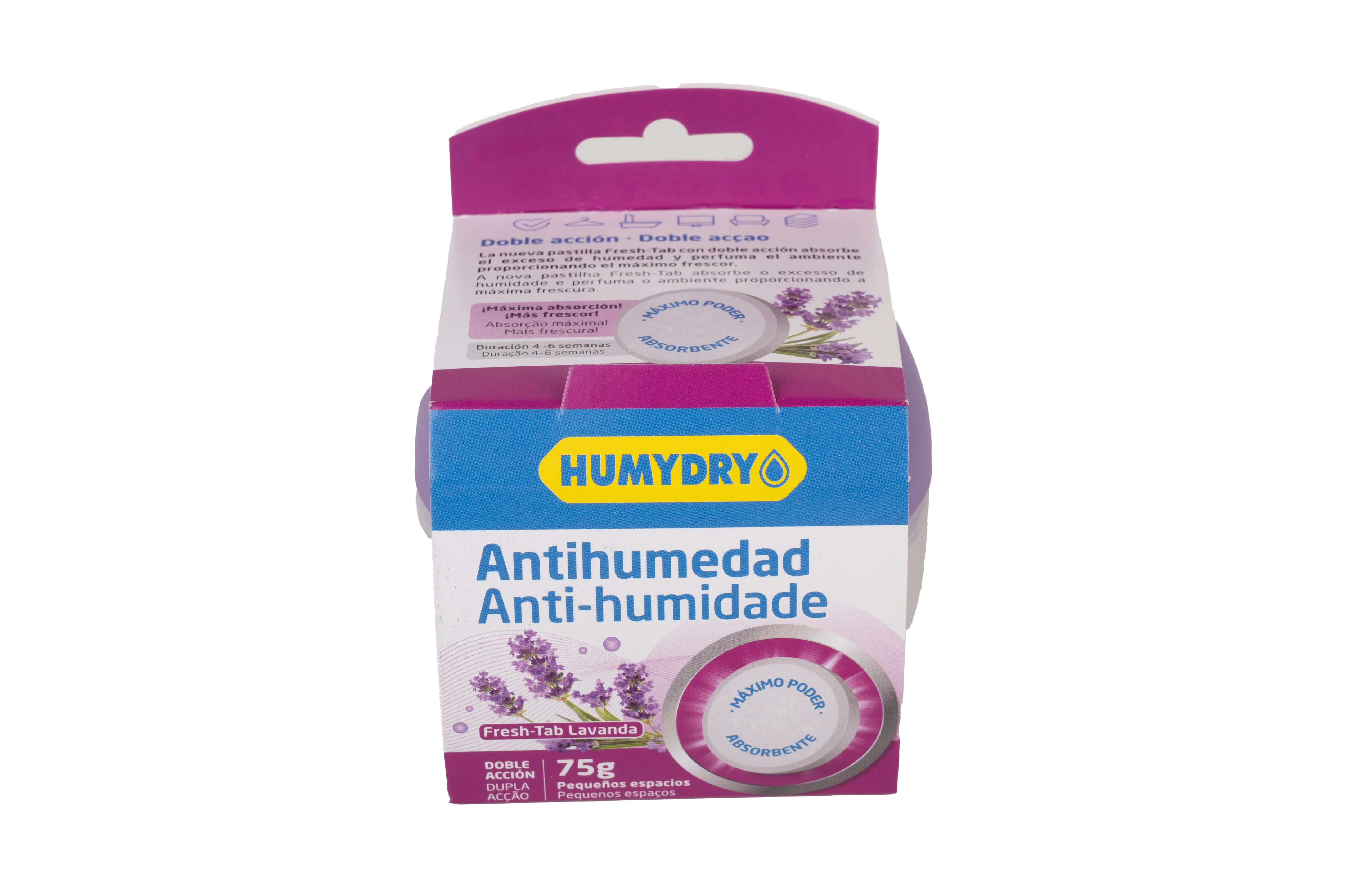 Kit de absorción de humedad  HUMYDRY para uso en estancia hasta 5m2. Perfume lavanda.  1 recarga pastilla. Vida útil 4 semanas. - 5