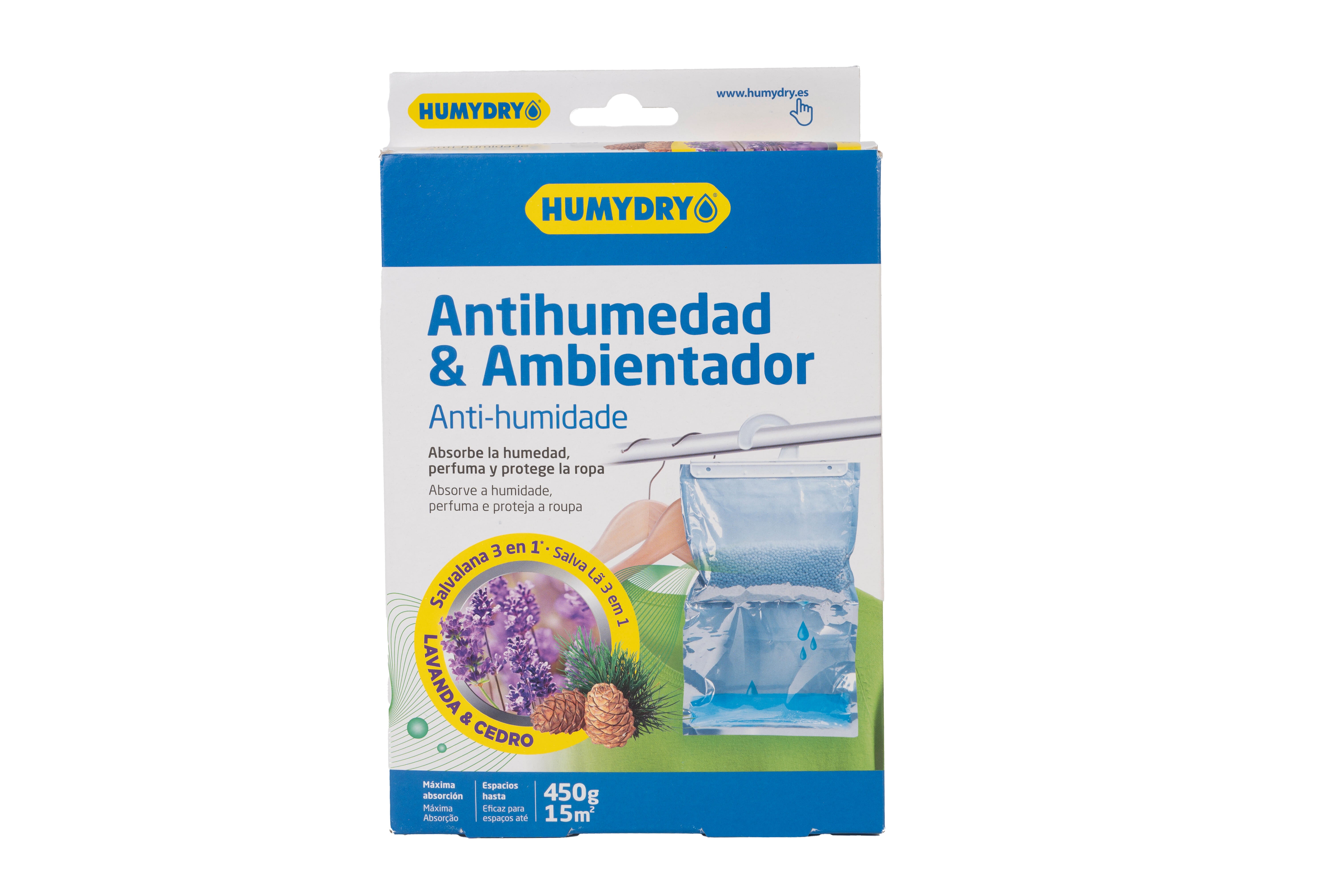Kit de absorción de humedad  Percha HUMYDRY 450 gr para uso en estancia hasta 15m2. Perfume lavanda. 1 recarga en percha. 23 cm. Vida útil 4 semanas. - 6