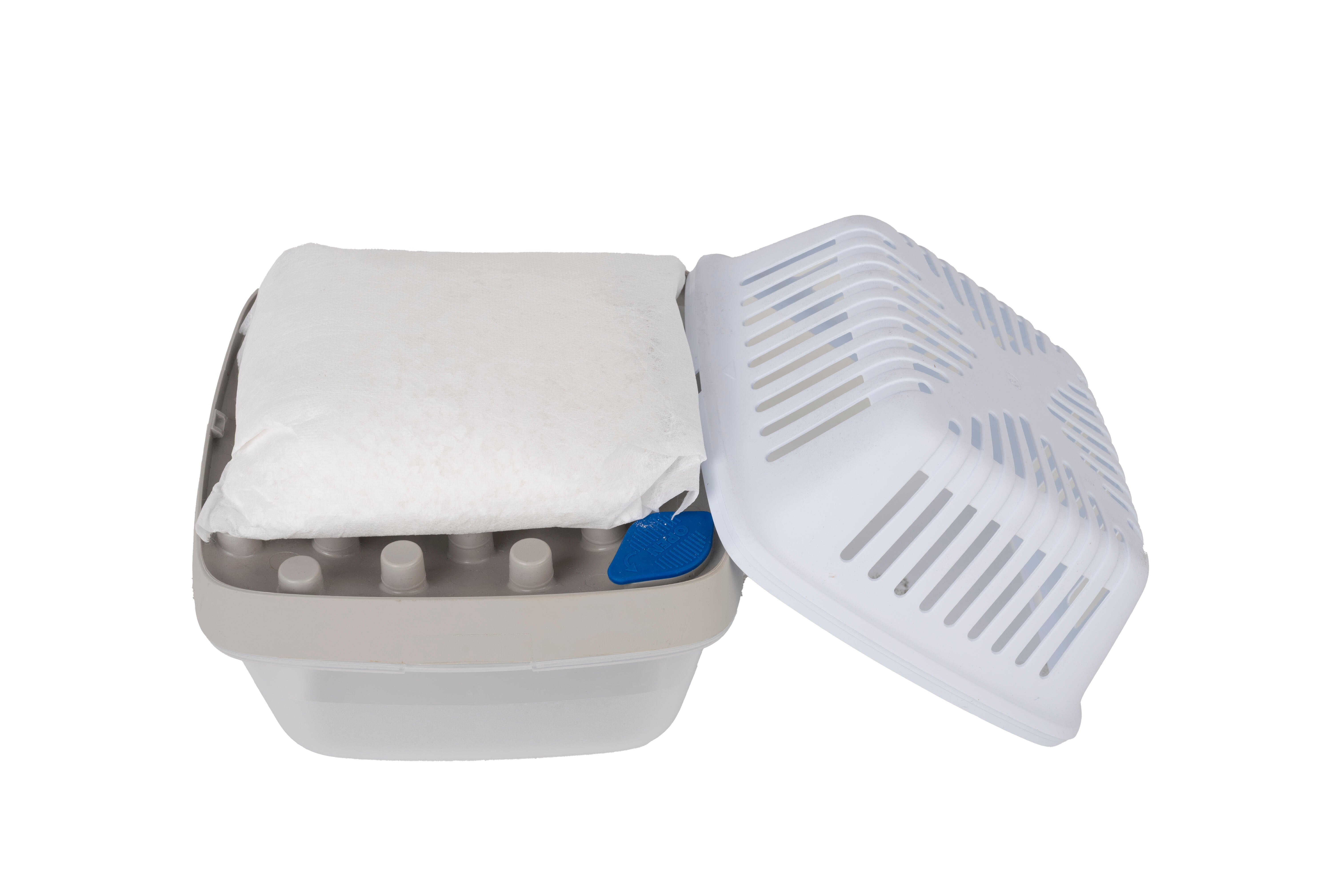 Kit de absorción de humedad  HUMYDRY 450 gr para uso en estancia hasta 15m2. Perfume neutro. 3 recargas en bolsa. Sistema anti vuelco. 18.4 x 15.9 x 18.4 cm. Vida útil 4 semanas. - 5