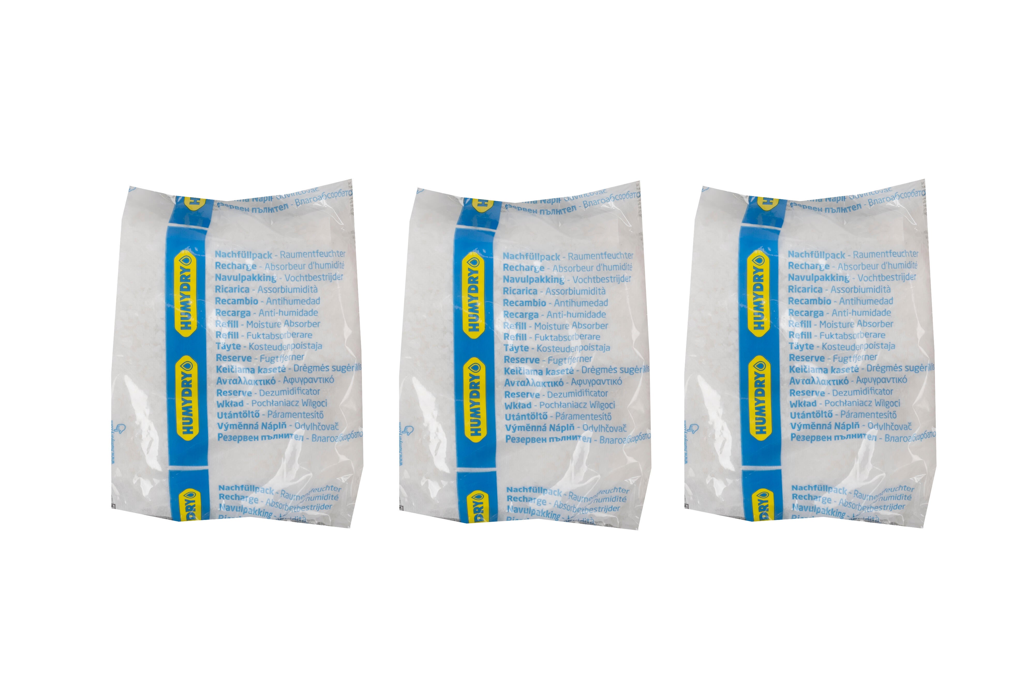 Kit de absorción de humedad  HUMYDRY 450 gr para uso en estancia hasta 15m2. Perfume neutro. 3 recargas en bolsa. Sistema anti vuelco. 18.4 x 15.9 x 18.4 cm. Vida útil 4 semanas. - 2