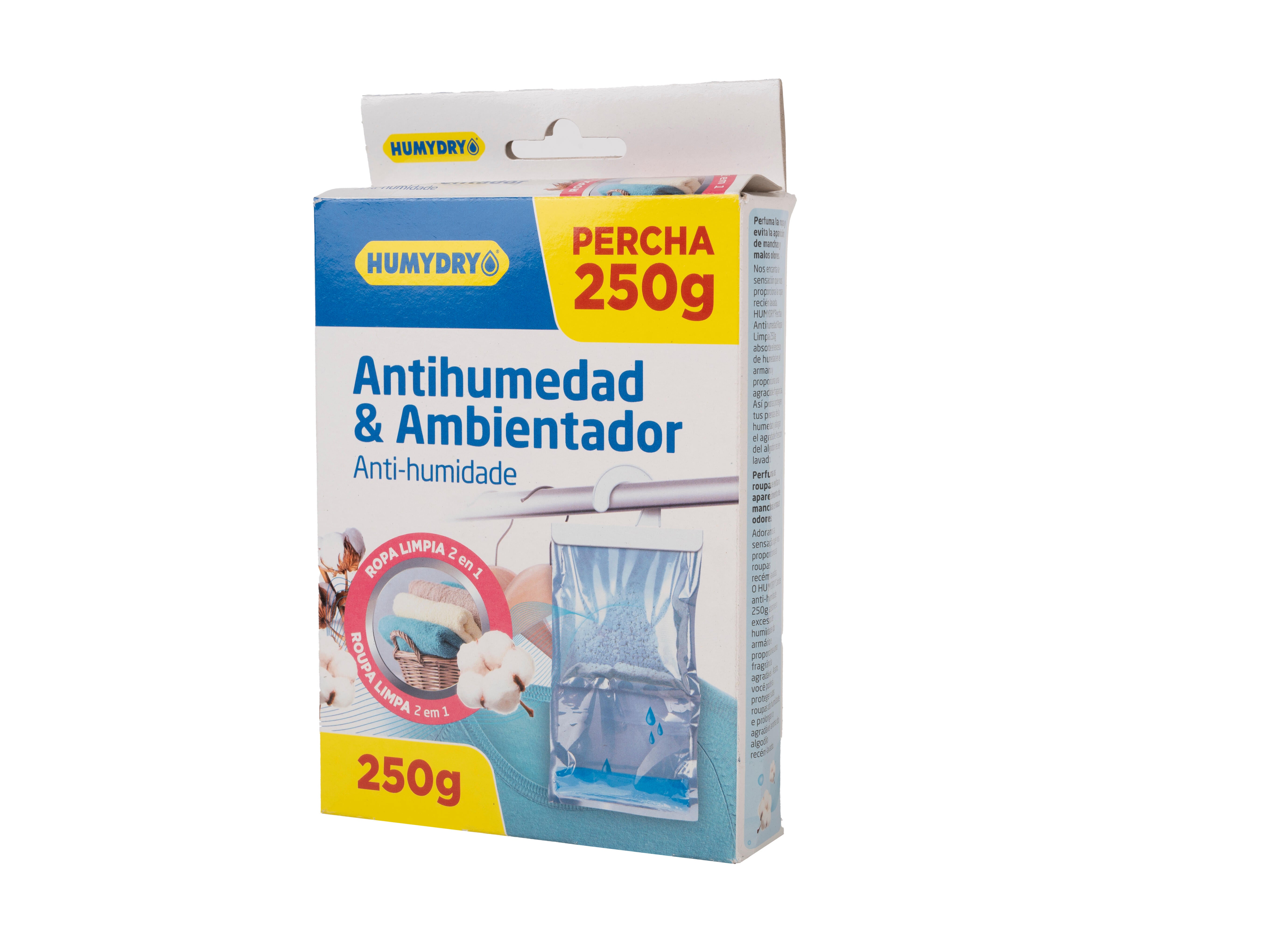 Kit de absorción de humedad  HUMYDRY 250 gr para uso en estancia hasta 8m2. Perfume primavera. 1 recarga en percha. 38.5 x 24 x 16.4 cm. Vida útil 4 semanas. - 5