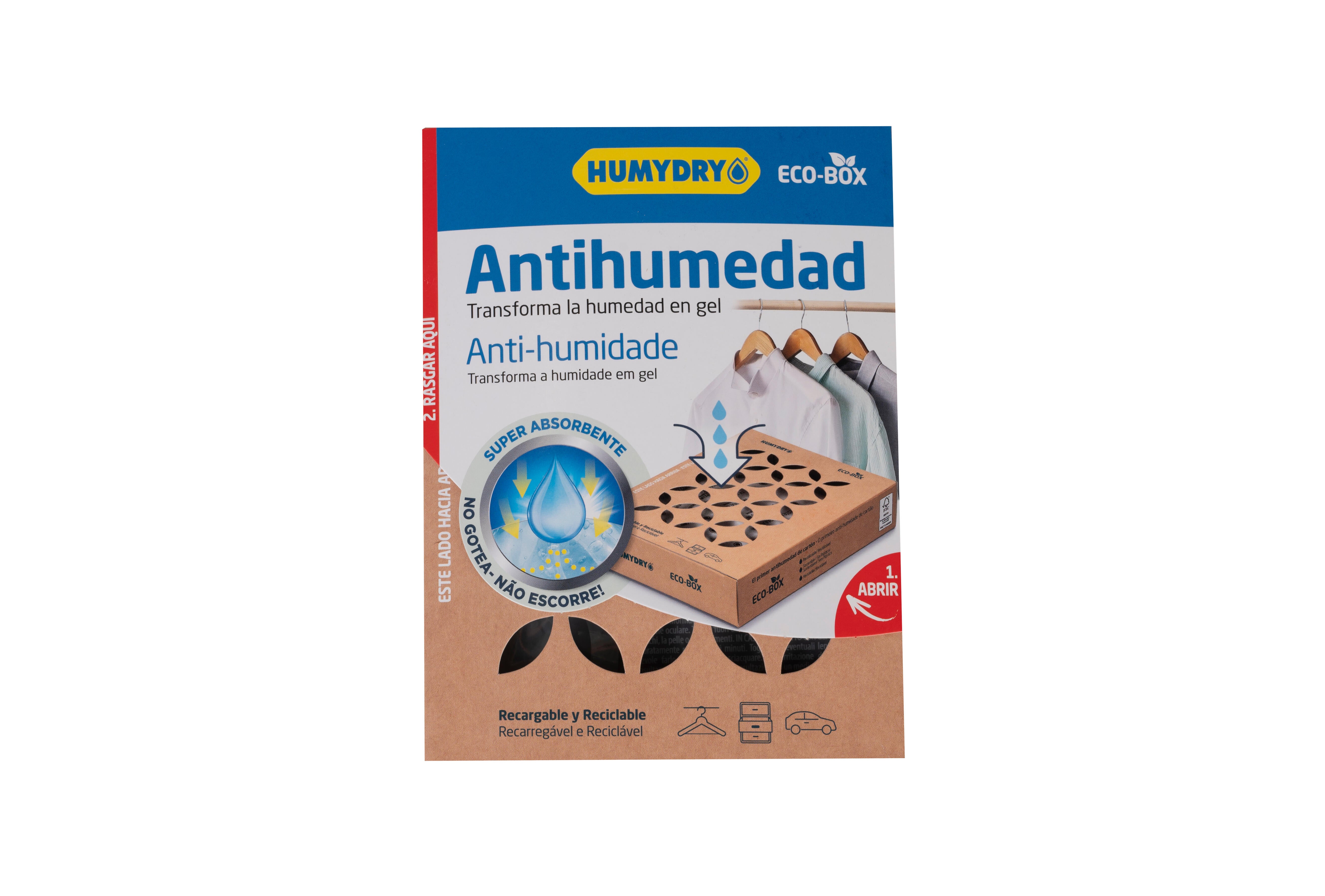 Kit de absorción de humedad  HUMYDRY 200 gr para uso en estancia hasta 8m2. Perfume neutro. 1 recarga en bolsa. 3.7 x 19 x 14.5 cm. Vida útil 12 semanas. - 5