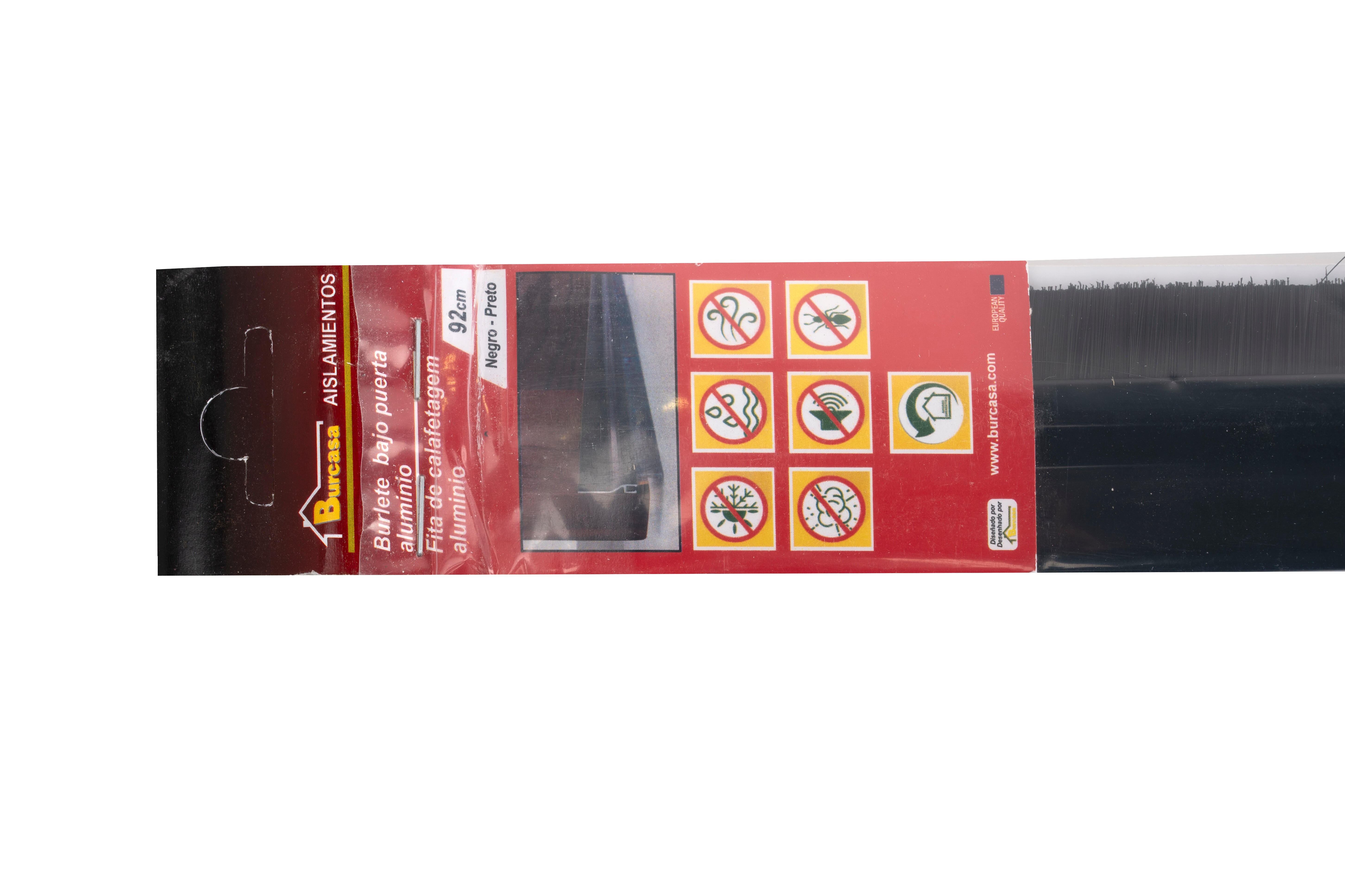 Burlete de puerta adhesivo interior BURCASA alu en color negro, 10 mm de espesor x 4.5 cm de altura x 92 cm de longitud. Recortable. Tipo de instalación encolado. - 5