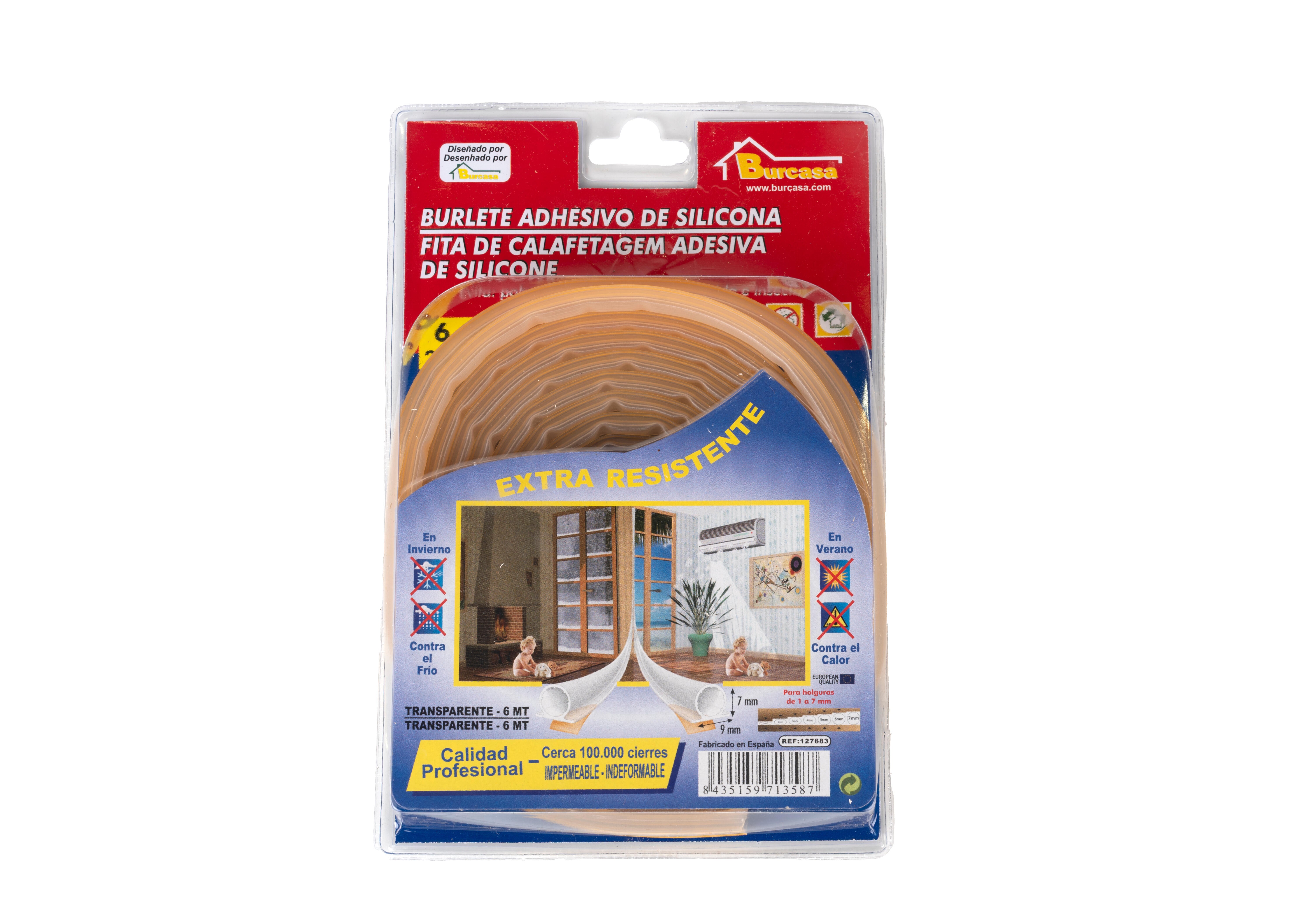 Burlete para ventanas y puertas BURCASA silicona en color incoloro, 9 mm de anchura x 6 m de longitud. Impide el paso del agua. Perfil junta O. Recortable. Tipo de instalación encolado. - 8