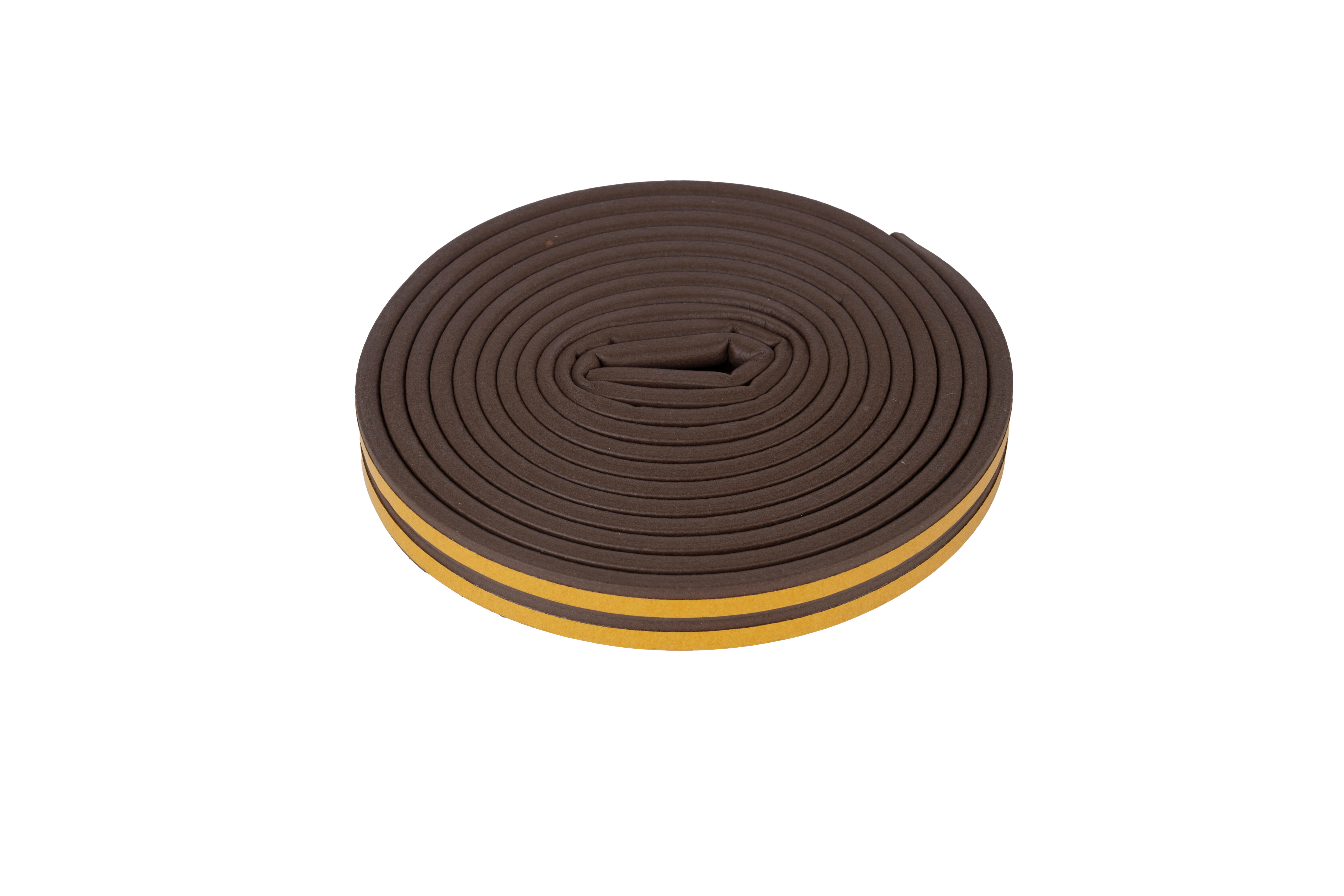 Burlete para ventanas y puertas BURCASA caucho en color marrón, 5 mm de anchura x 6 m de longitud. Impide el paso del agua. Perfil junta P. Recortable. Tipo de instalación encolado. - 3