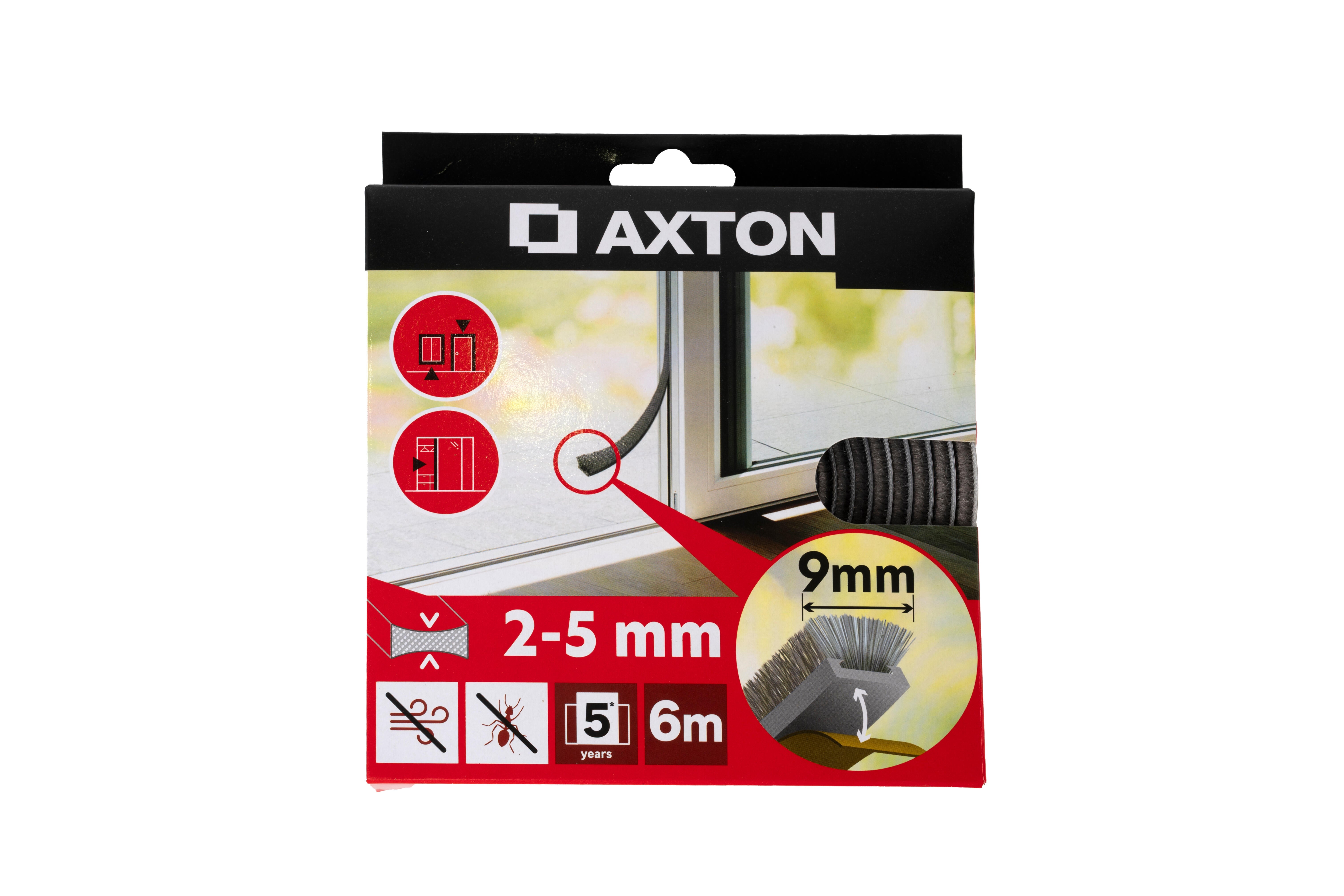 Burlete para ventanas y puertas/correderas AXTON adhesivo en color gris, 9 mm de anchura x 6 m de longitud. Perfil junta ranurado. Recortable. Tipo de instalación encolado.  - 7