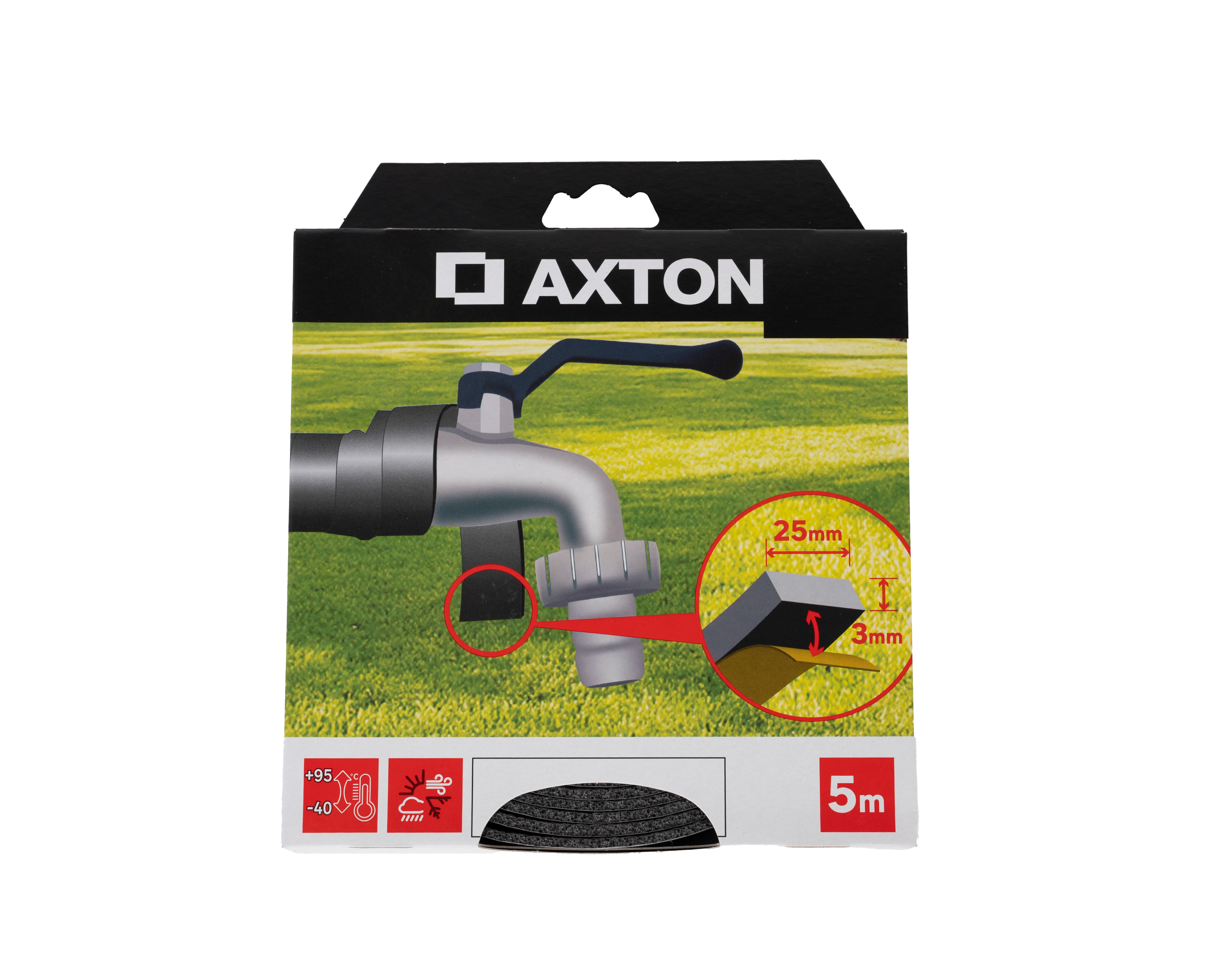 Cinta de espuma protectora contra las intemperies para tuberías  AXTON en color gris, 25 mm de anchura x 5 m de longitud. Impide el paso del agua. Perfil junta plano. Recortable. Tipo de instalación encolado. - 8